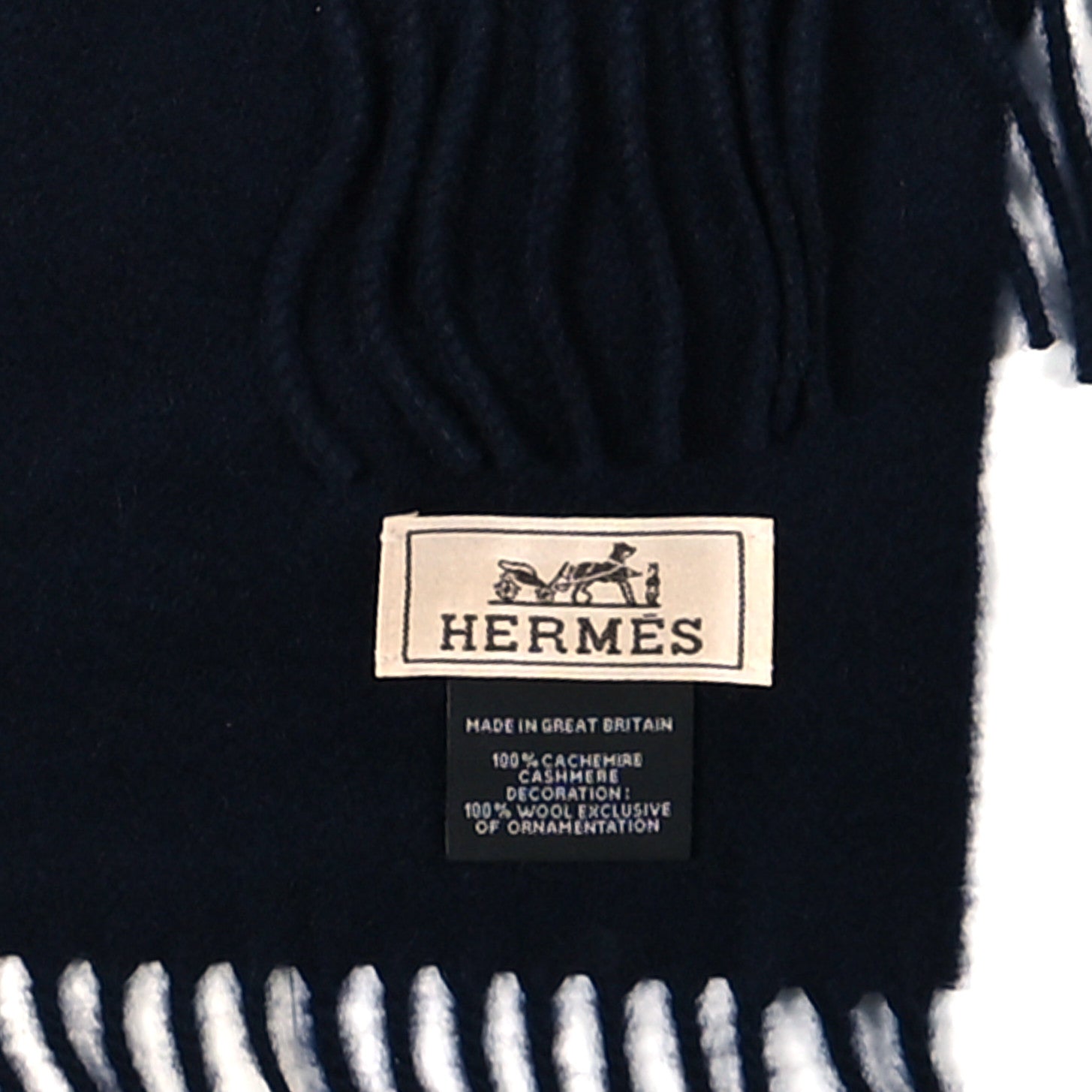 Hermes Cashmere Mr Farrier Patch Detail Muffler Marine 3 of 3