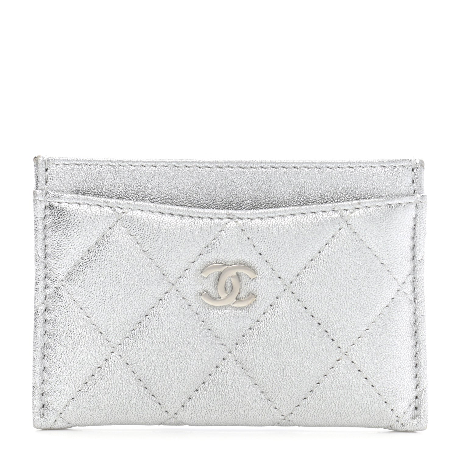 Chanel Metallic Lambskin Quilted Card Holder Silver 1 of 12
