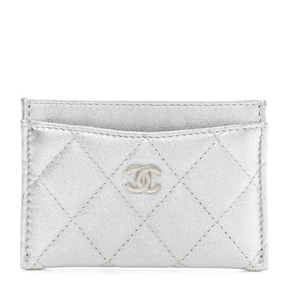 Chanel Metallic Lambskin Quilted Card Holder Silver 1 of 12
