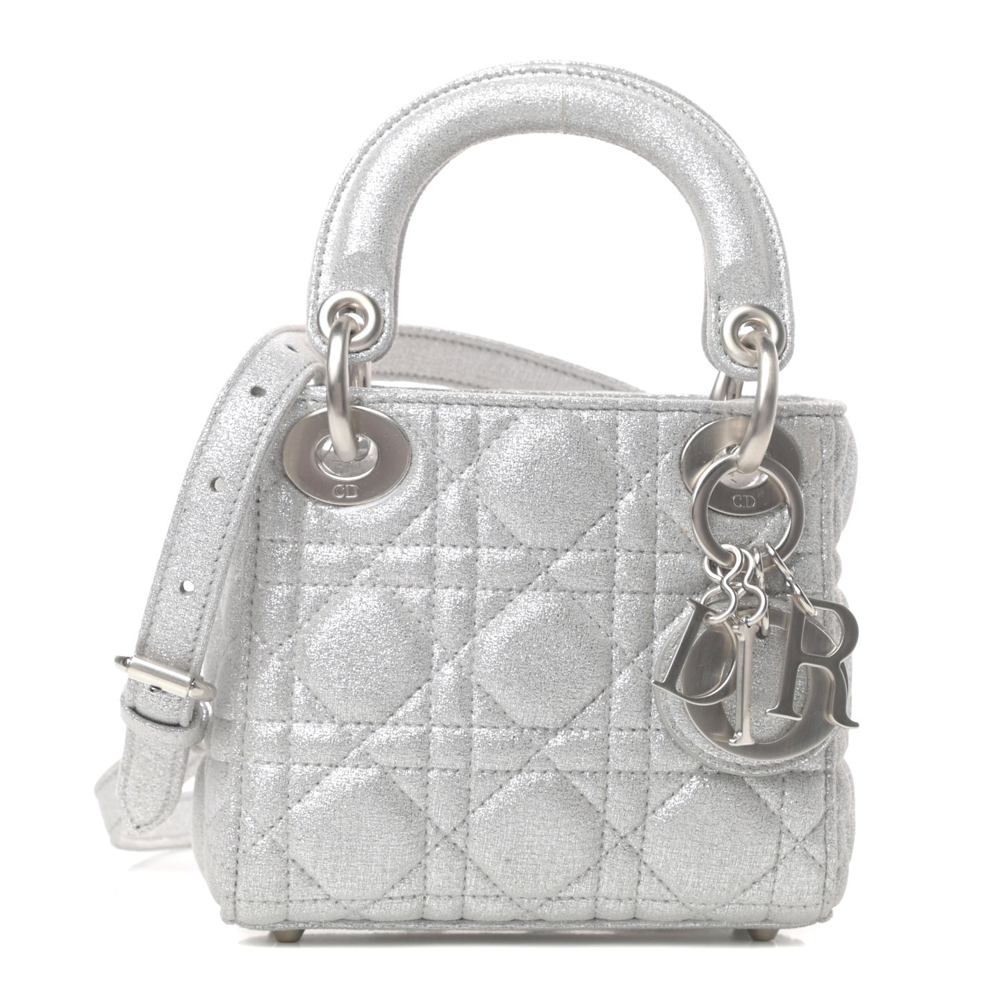 Metallic Nubuck Cannage Nano Lady Dior Silver