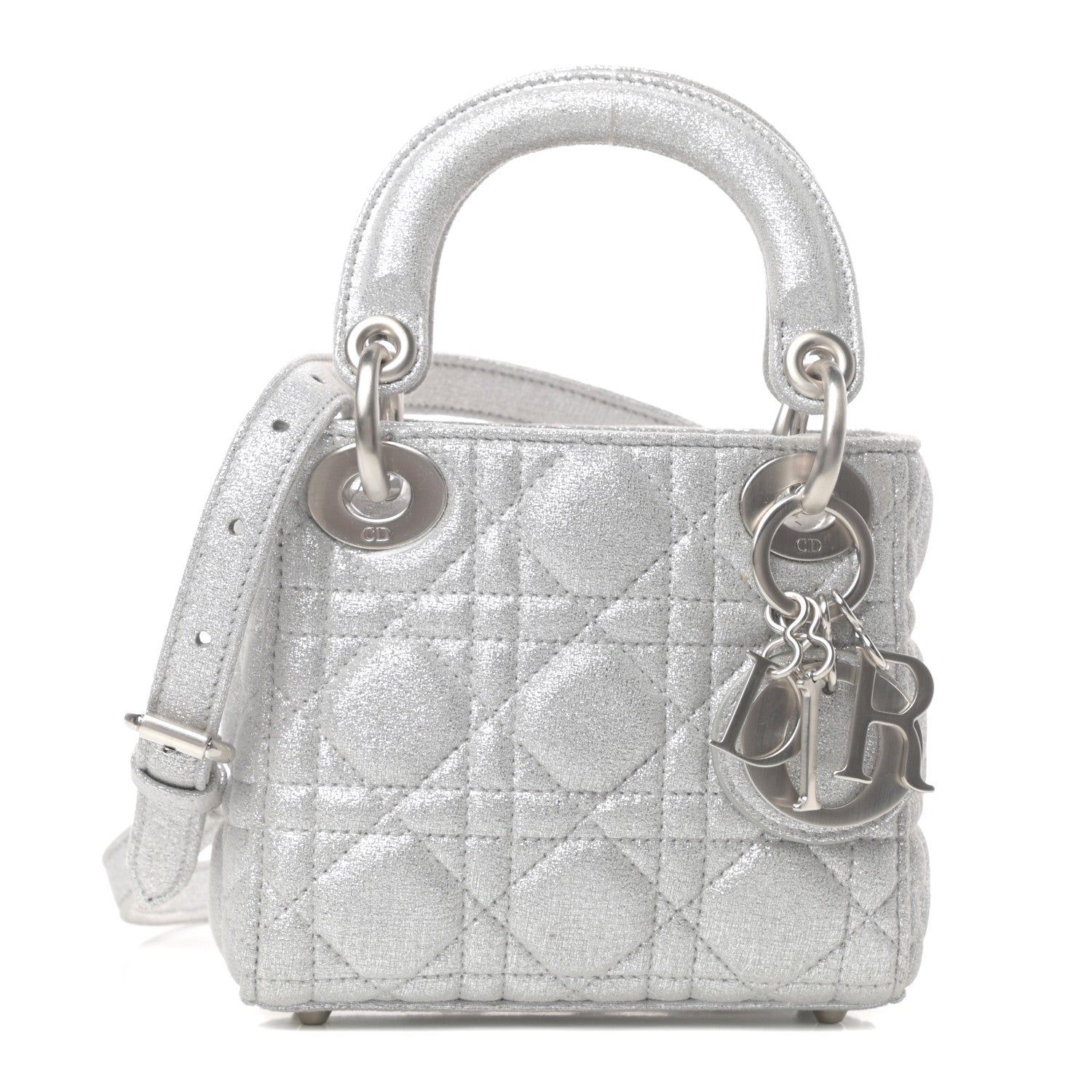 Christian Dior Metallic Nubuck Cannage Nano Lady Dior Silver 1 of 9