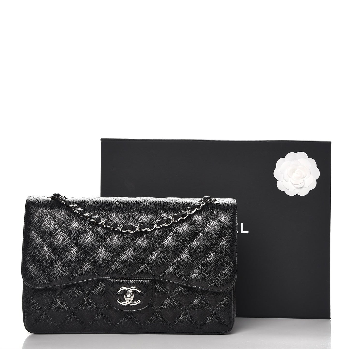 Caviar Quilted Jumbo Double Flap Black