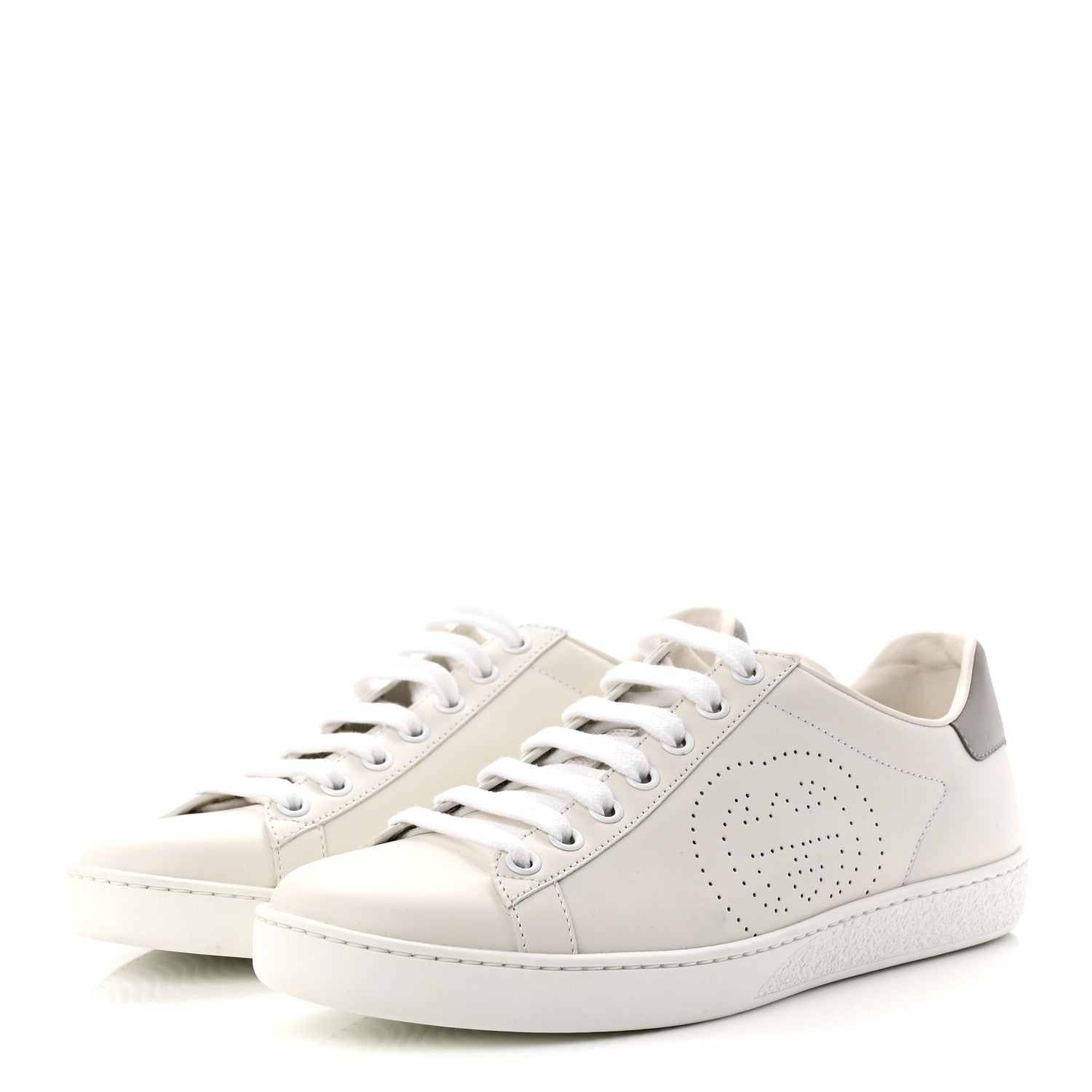 Gucci Calfskin Interlocking G Perforated Womens Ace Sneakers 36.5 White Grey Sky 4 of 10