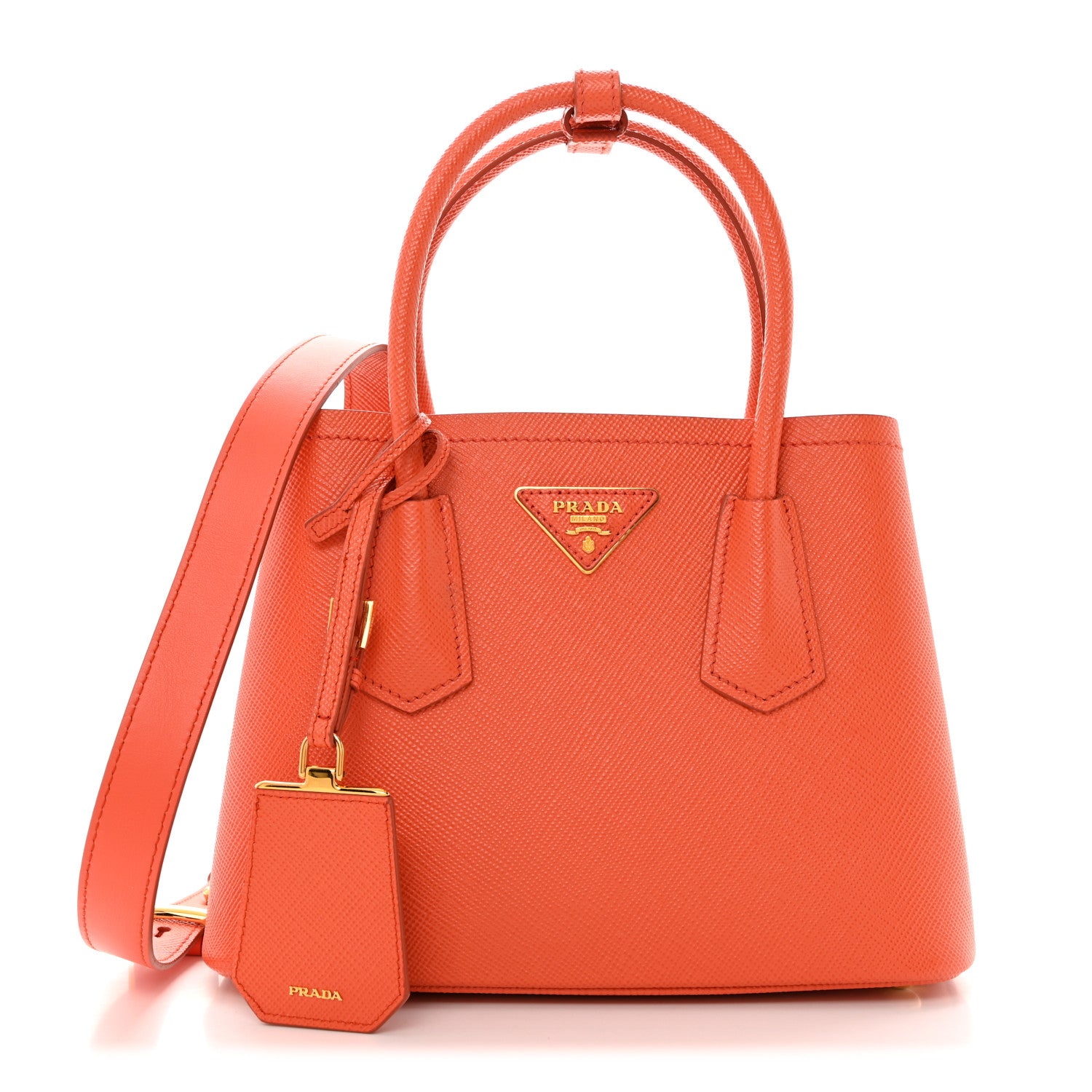 Prada Saffiano Cuir Mini Double Bag Papaya 1 of 11