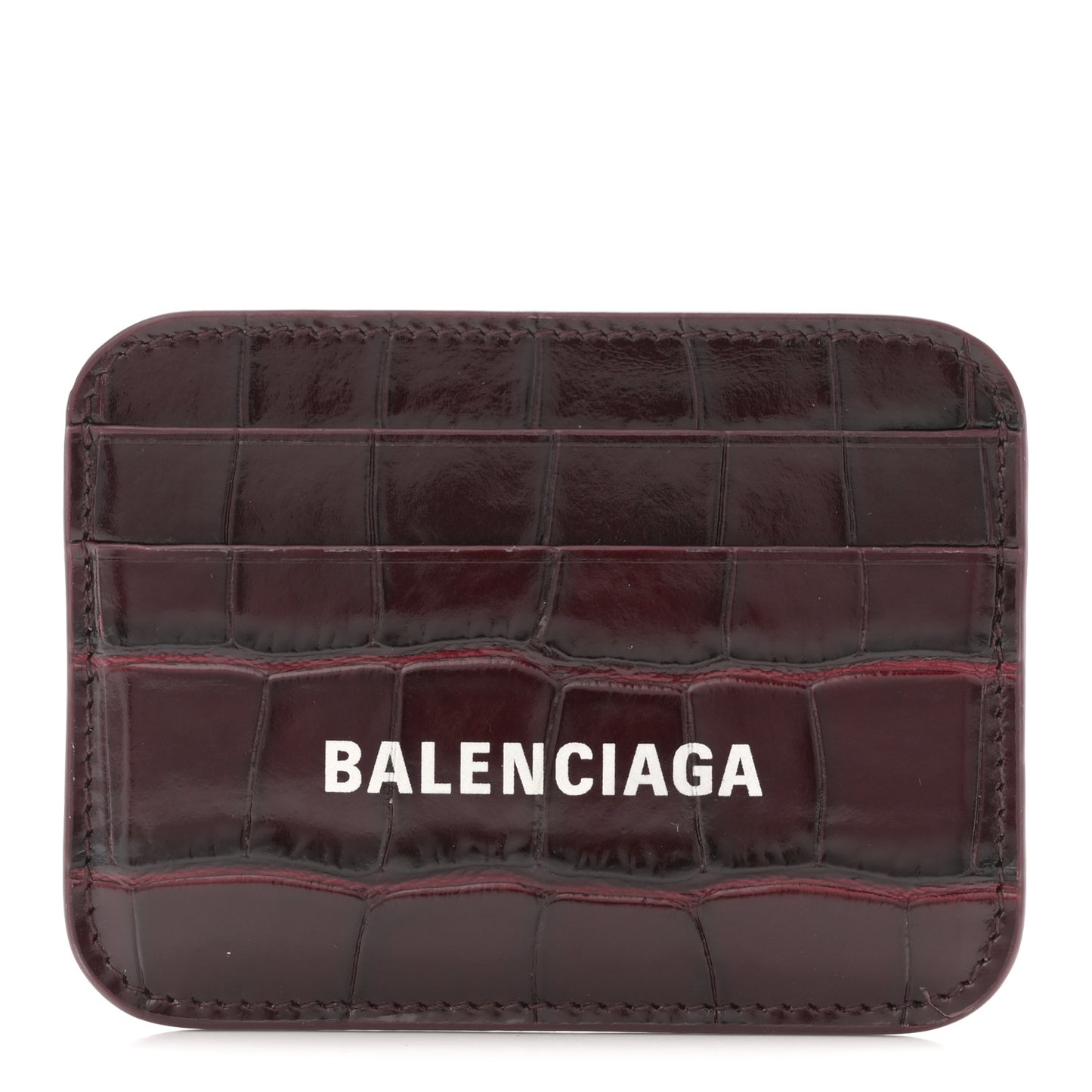 Shiny Calfskin Logo Crocodile Embossed Cash Rounded Card Holder Dark Red