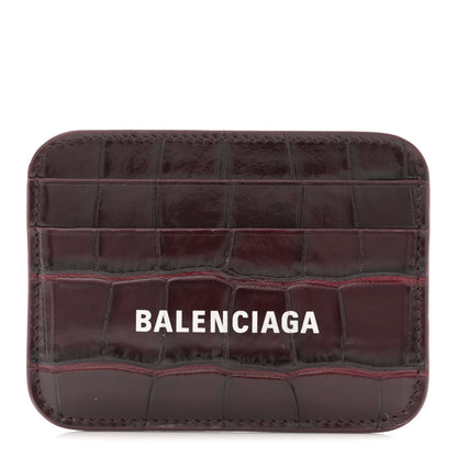 Balenciaga Shiny Calfskin Logo Crocodile Embossed Cash Rounded Card Holder Dark Red 1 of 8
