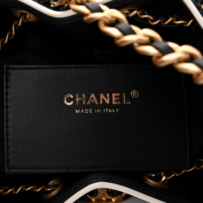 Chanel Braided Raffia Calfskin Small Chanel 25 Handbag Black White 6 of 11