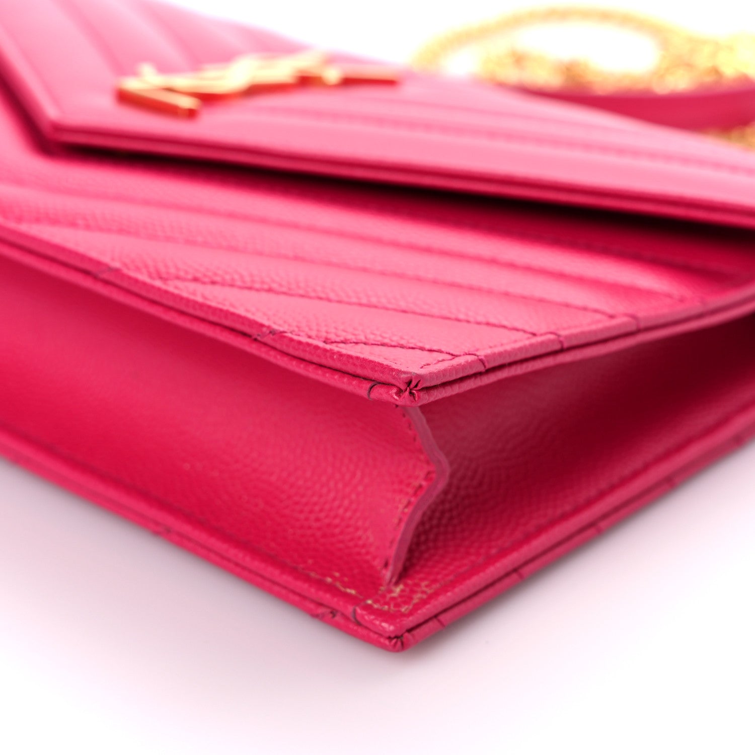 Saint Laurent Grain De Poudre Matelasse Chevron Monogram Envelope Chain Wallet Fresh Fuchsia 9 of 13