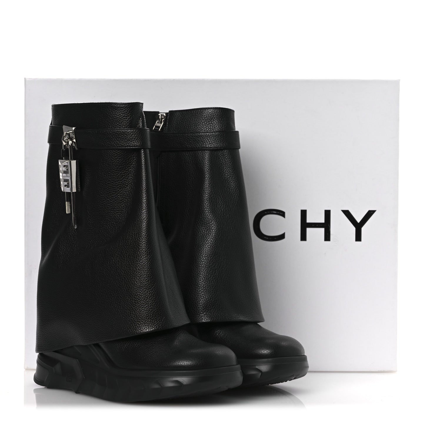 Grained Calfskin Shark Lock Biker Ankle Boots 40 Black
