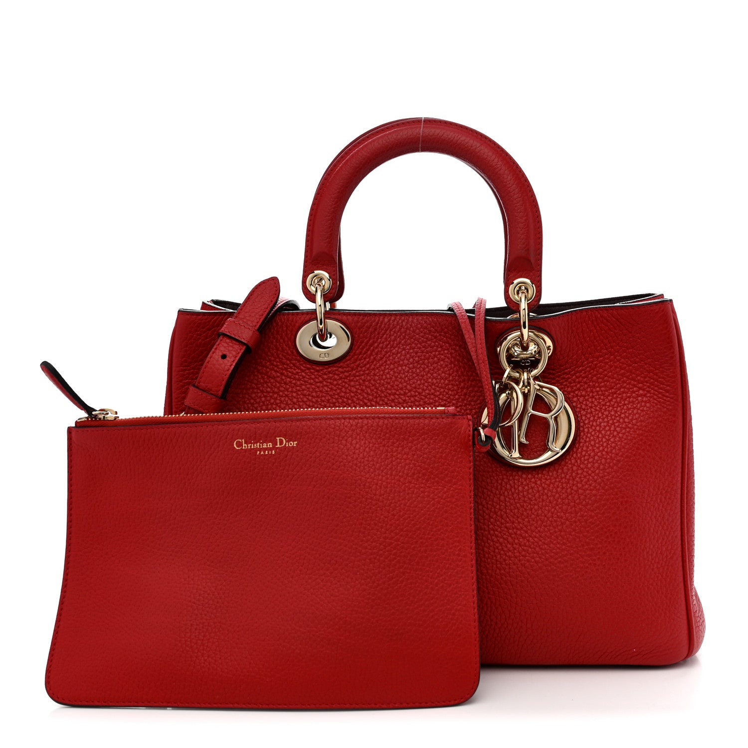 Christian Dior Calfskin Medium Diorissimo Tote Red 3 of 11