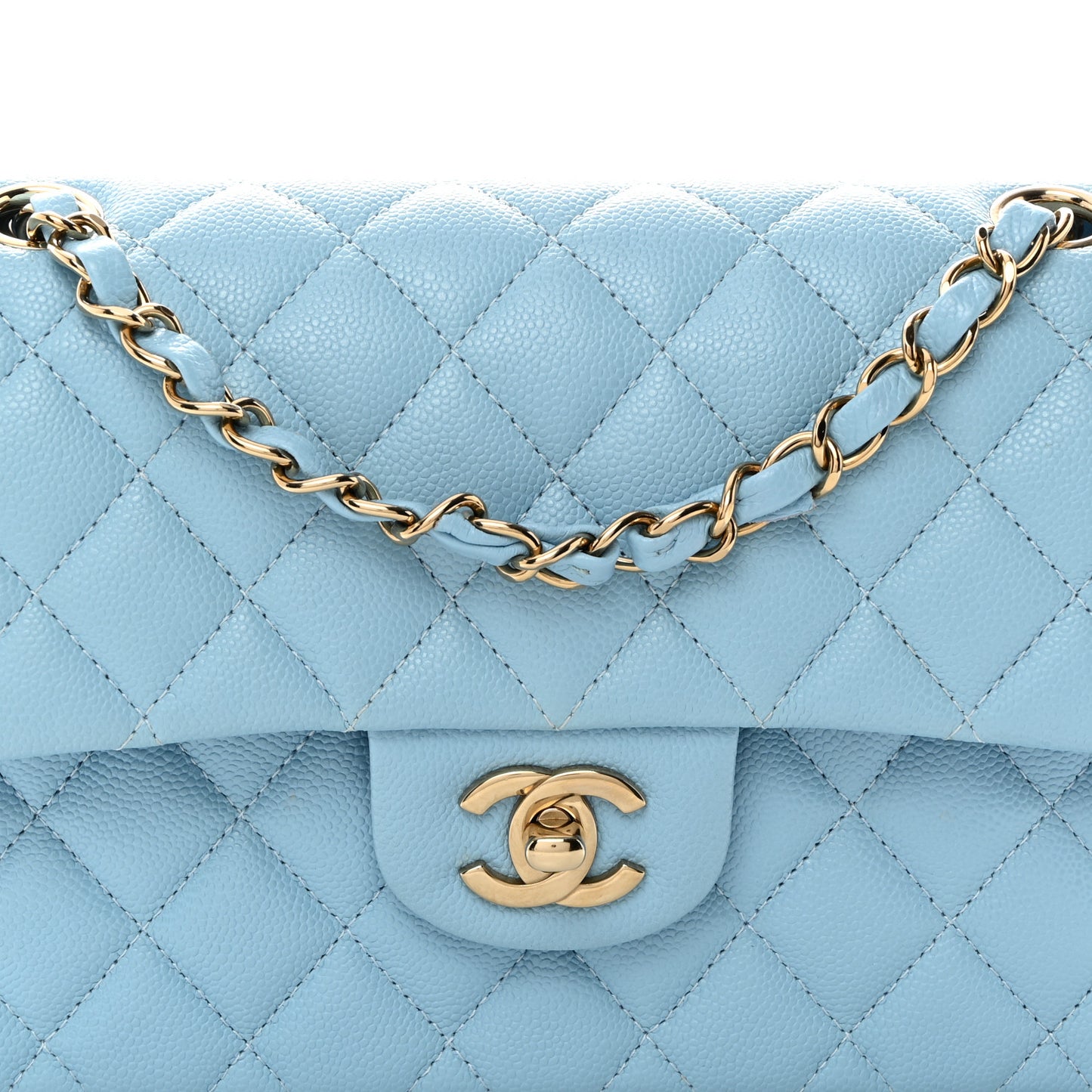 Caviar Quilted Small Double Flap Light Blue