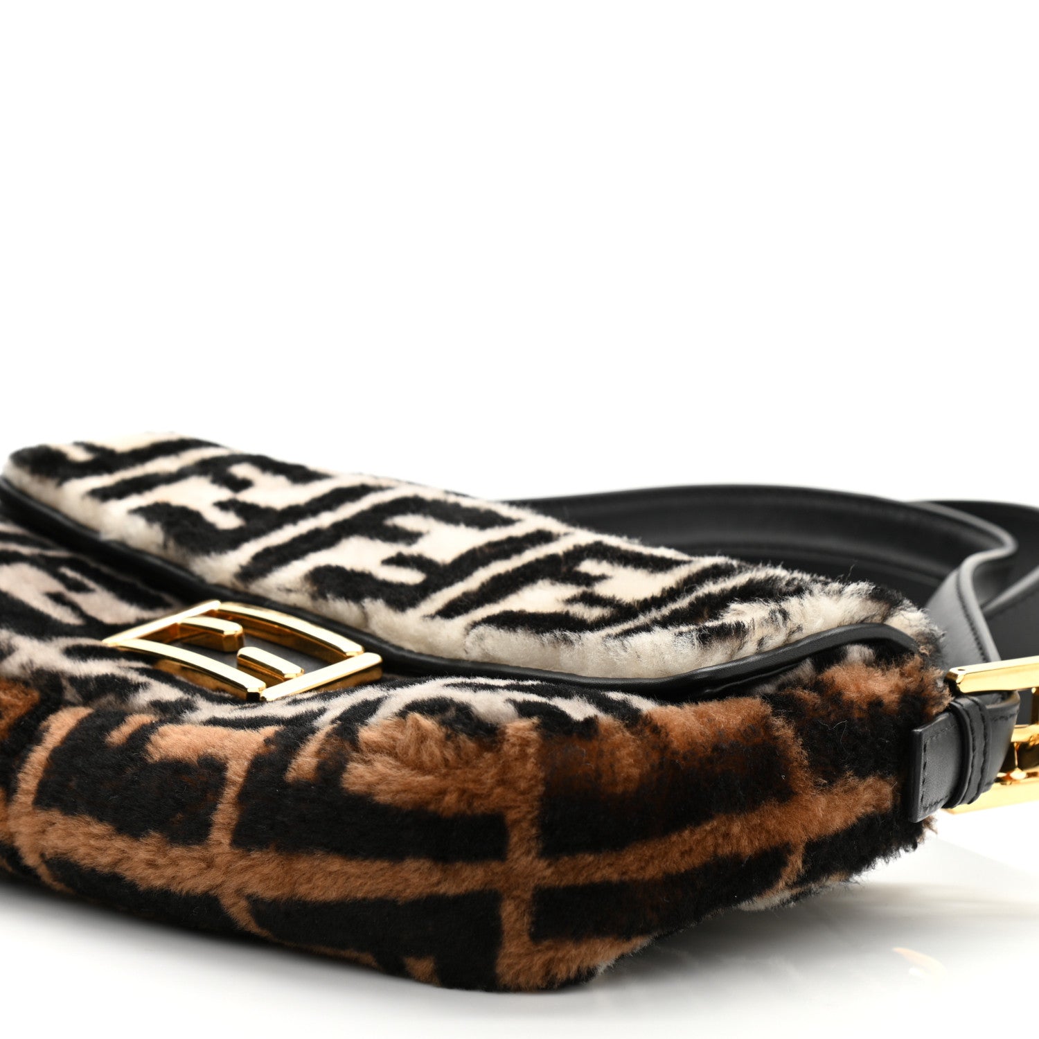 Fendi Shearling Vitello Dolce Macro FF 1974 Baguette White Ice Tortora Tobacco 11 of 11