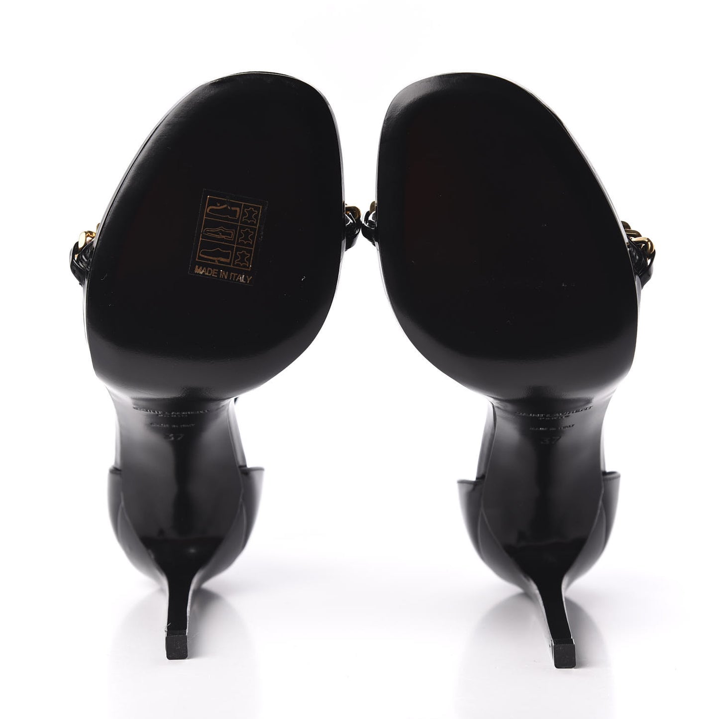Patent Calfskin Chain Jane 110 Ankle Strap Sandals 37 Black