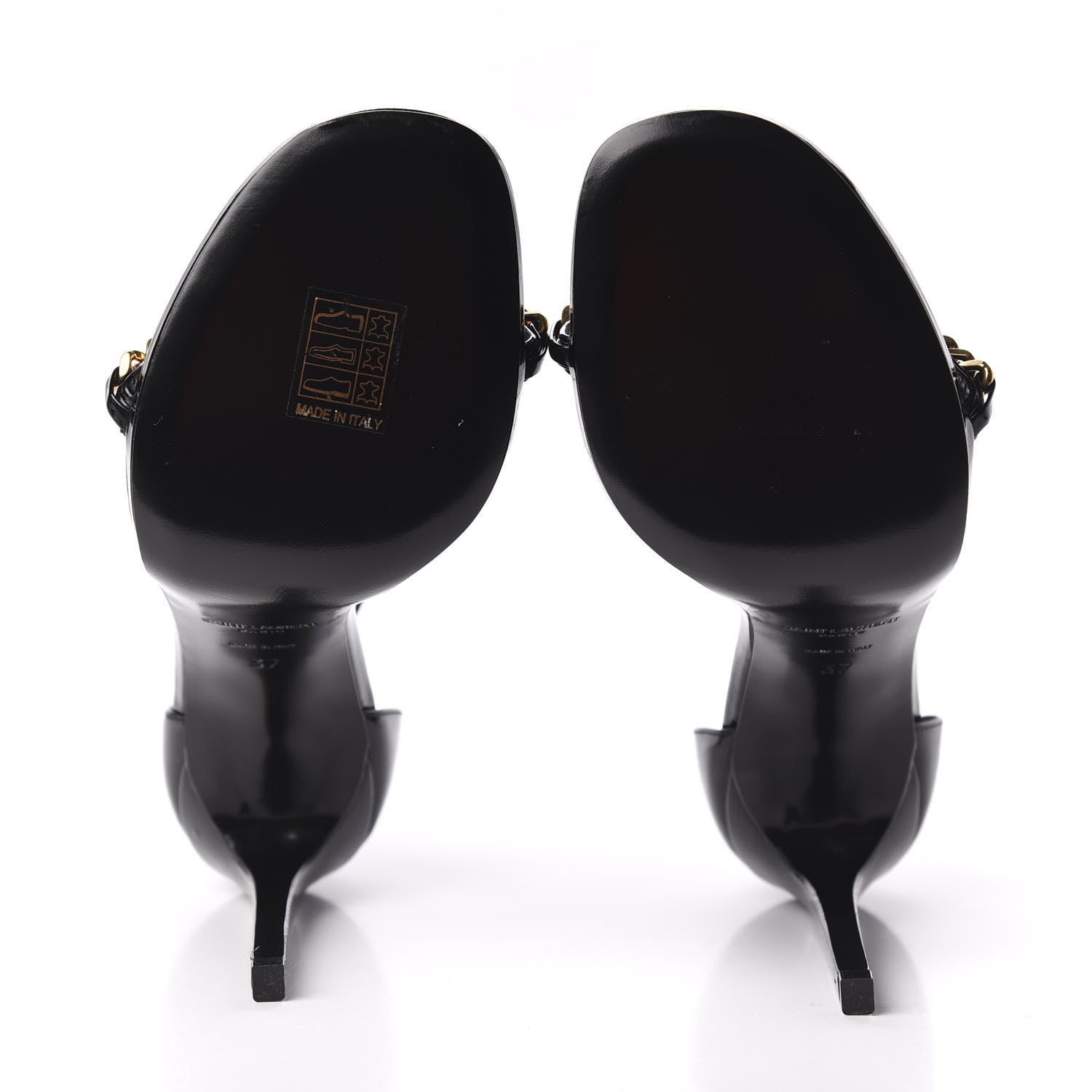 Saint Laurent Patent Calfskin Chain Jane 110 Ankle Strap Sandals 37 Black 5 of 8