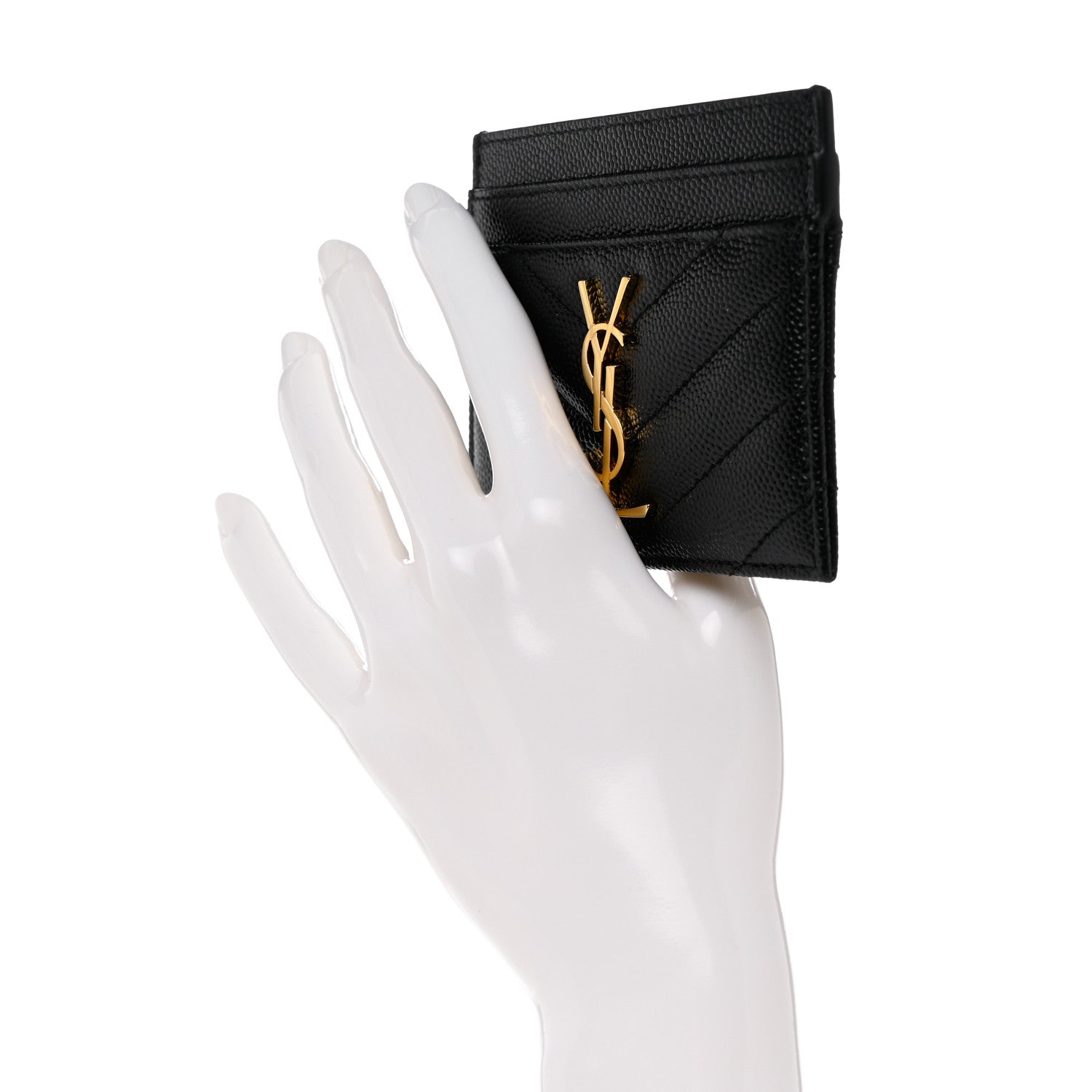 Saint Laurent Grain De Poudre Matelasse Chevron Monogram Credit Card Case Black 2 of 7