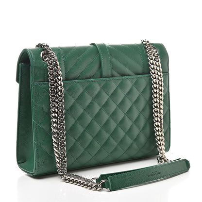 Saint Laurent Grain De Poudre Textured Mixed Matelasse Triquilt Medium Monogram Satchel Green 3 of 14