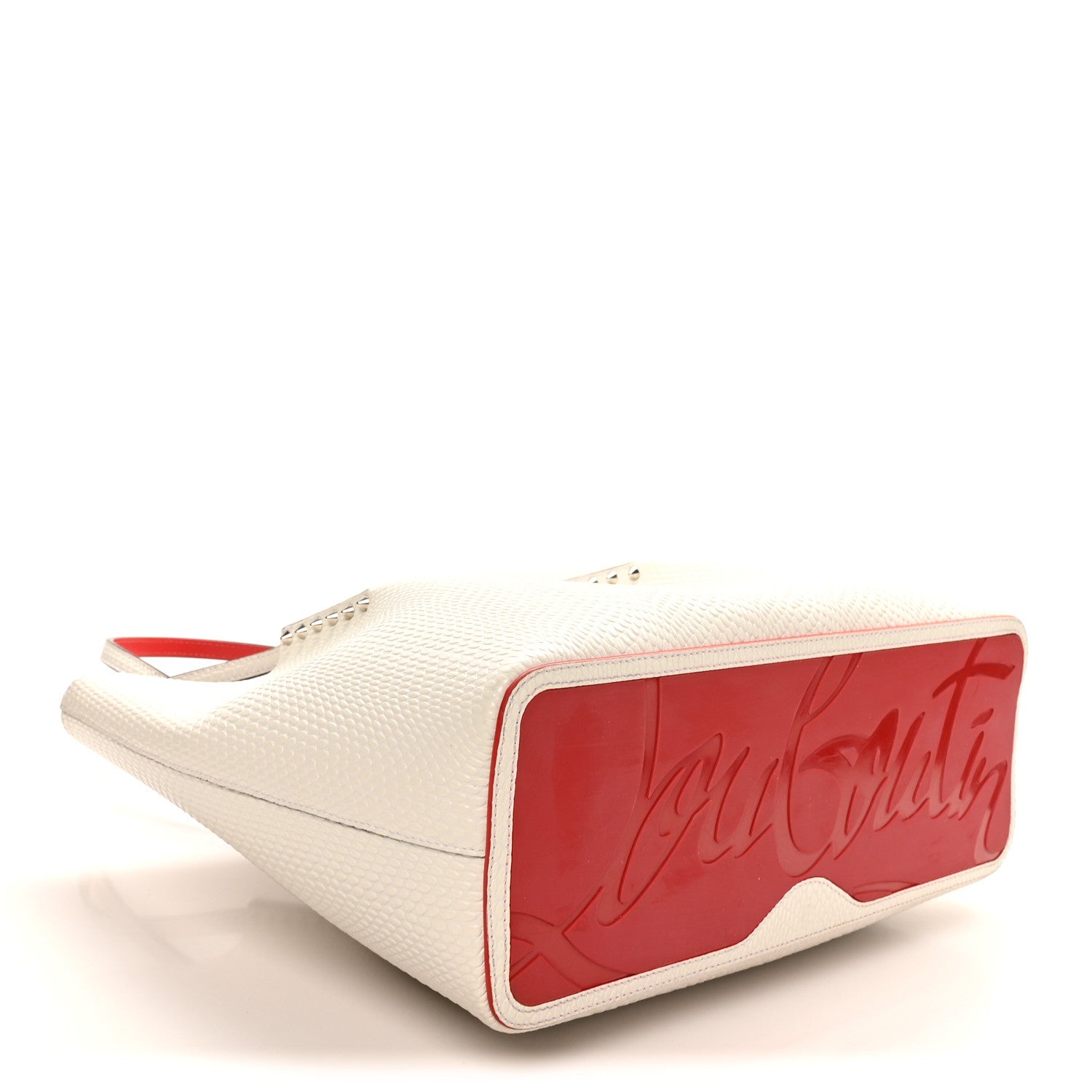 Christian Louboutin Calfskin Jurassic Embossed Spiked Large Cabarock Shopper Tote White 4 of 9