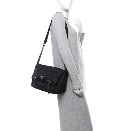 Prada Tessuto Nylon Saffiano Double Buckle Messenger Shoulder Bag Black 2 of 11