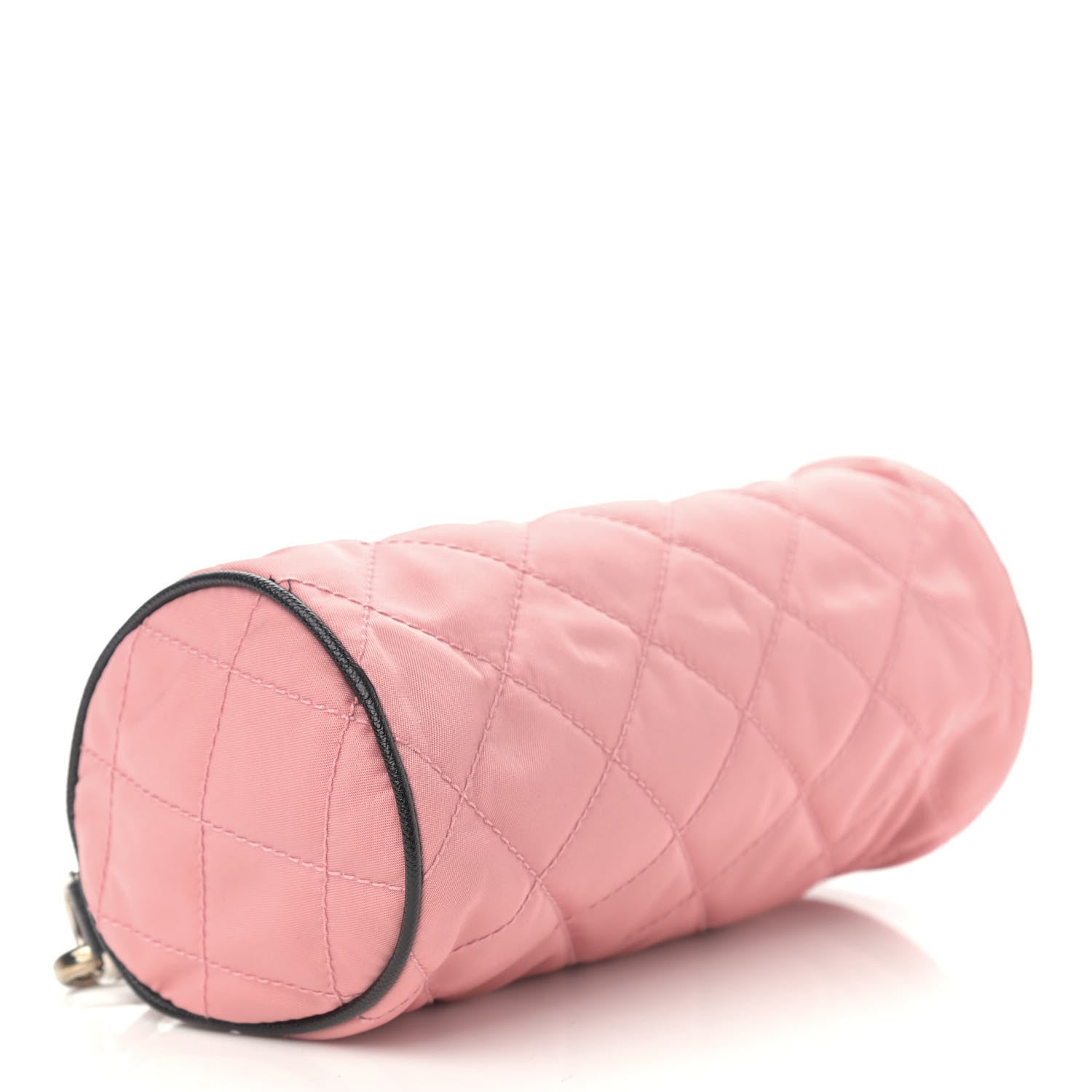 Prada Tessuto Nylon Saffiano Impunturato Quilted Barrel Pochette Pink Black 4 of 12