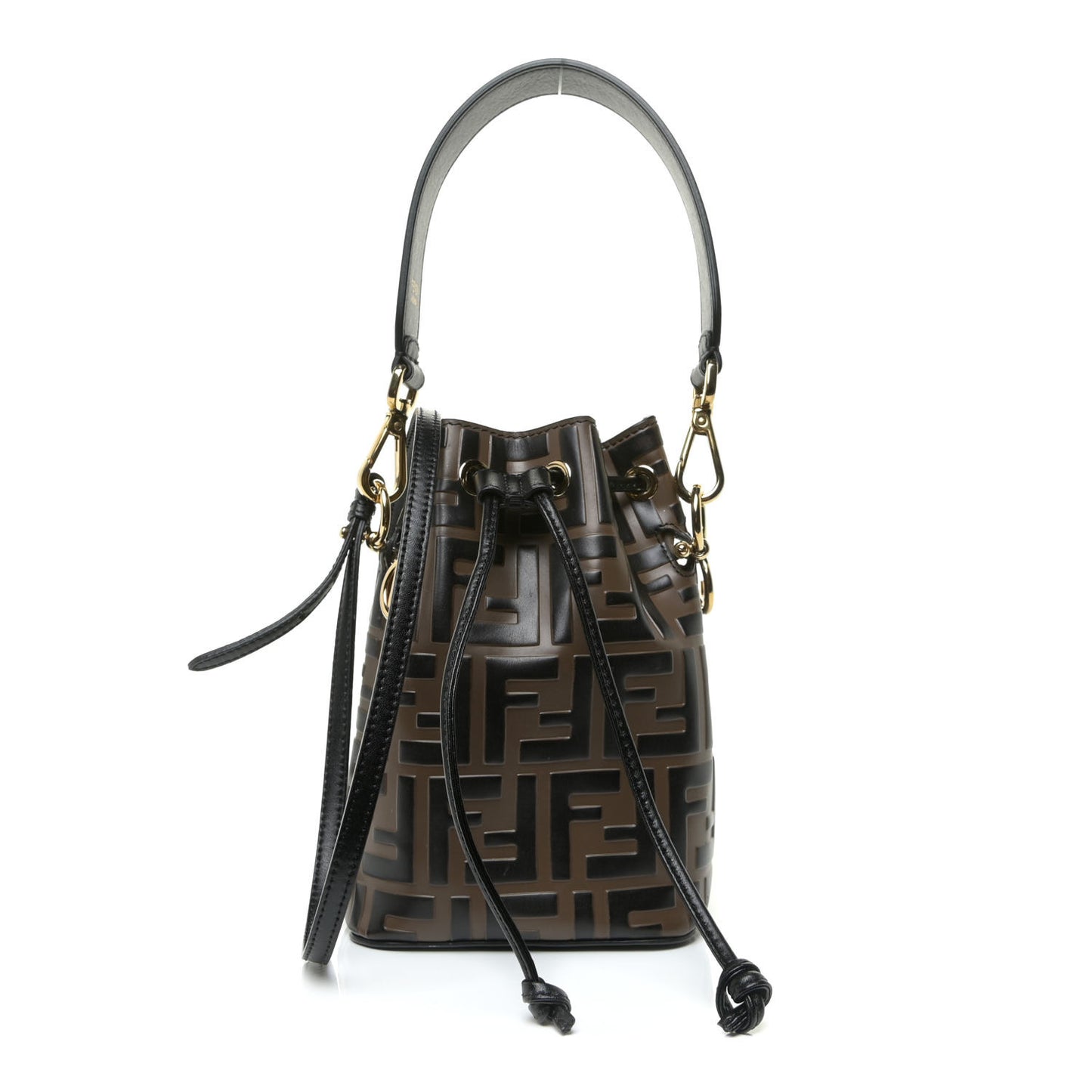 Vitello Liberty F is Fendi Bi-Color FF 1974 Embossed Mini Mon Tresor Bucket Bag Maya Black