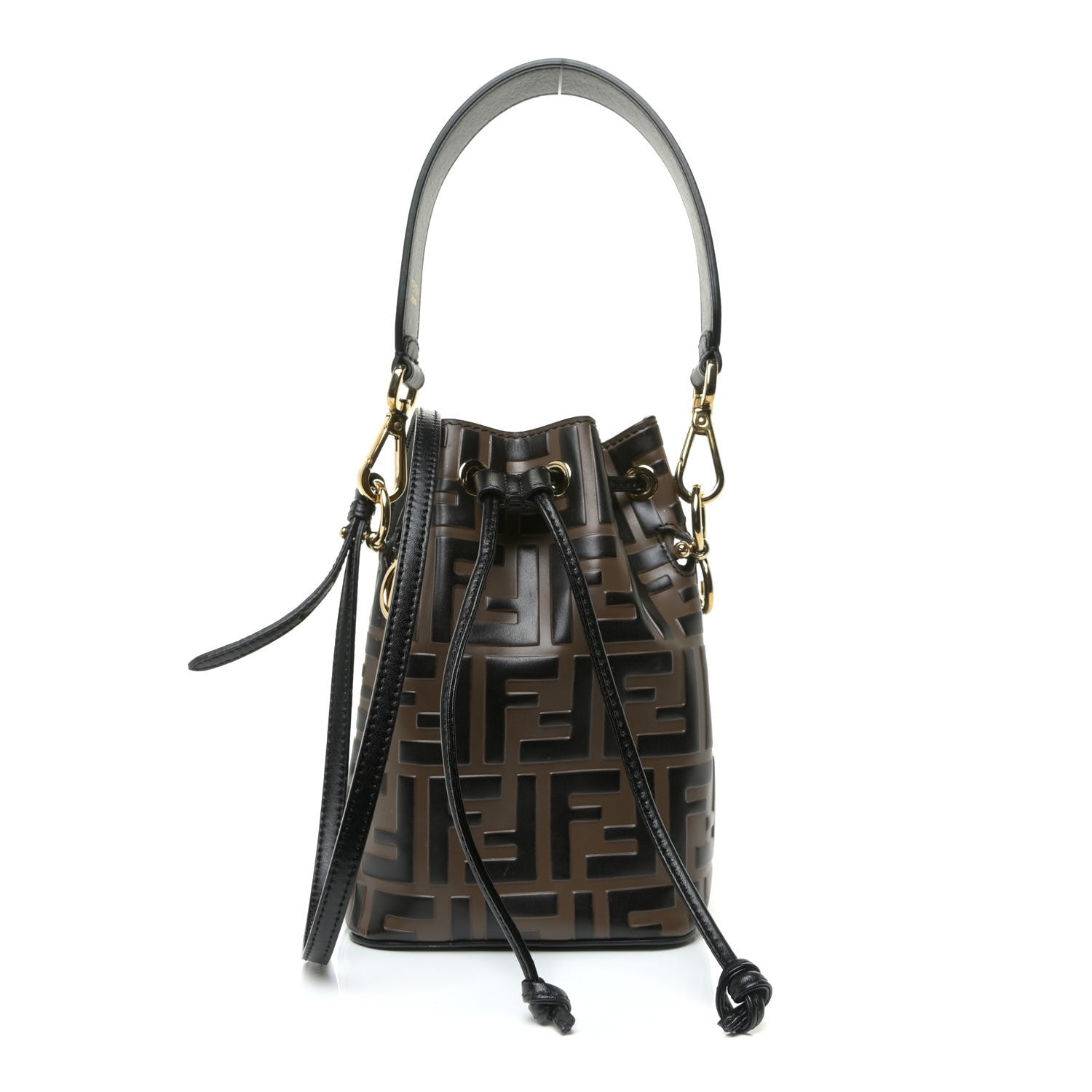 Fendi Vitello Liberty F is Fendi Bi-Color FF 1974 Embossed Mini Mon Tresor Bucket Bag Maya Black 1 of 13