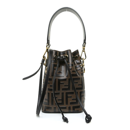 Fendi Vitello Liberty F is Fendi Bi-Color FF 1974 Embossed Mini Mon Tresor Bucket Bag Maya Black 1 of 13