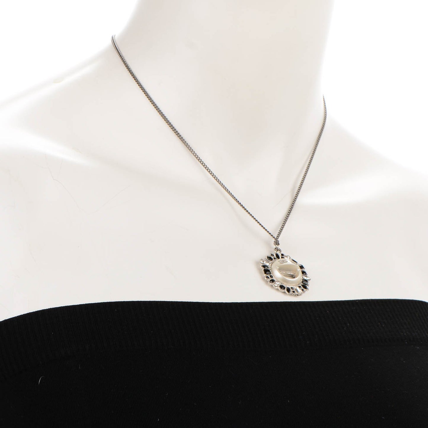 Crystal CC Smiley Emoji Pendant Necklace Silver
