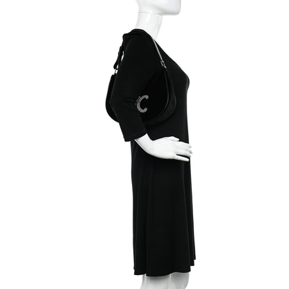 Celine Velvet Strass Triomphe Ava Shoulder Bag Black 2 of 10