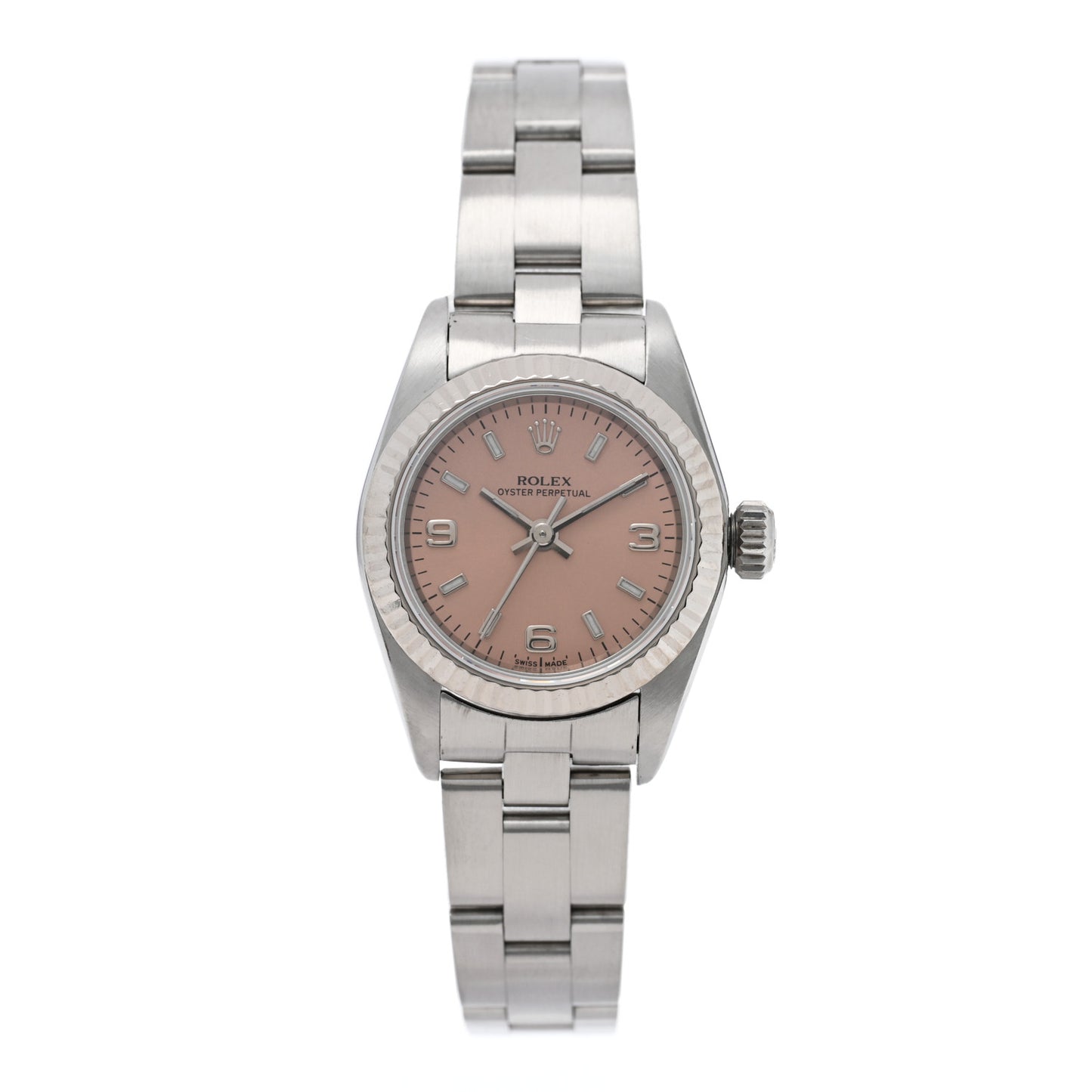 Stainless Steel 18K White Gold 24mm Oyster Perpetual Watch Pink 76094