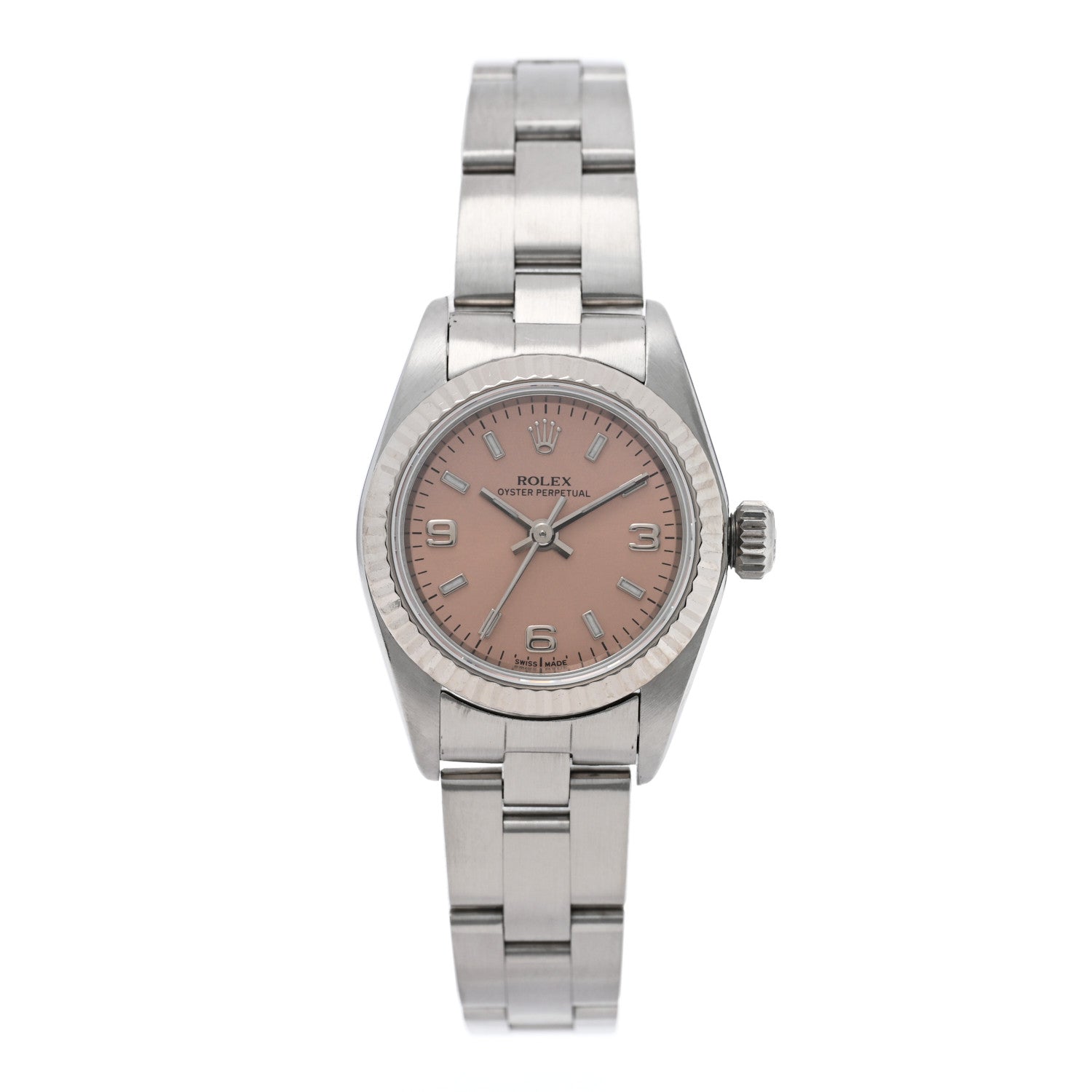 Rolex Stainless Steel 18K White Gold 24mm Oyster Perpetual Watch Pink 76094 1 of 4