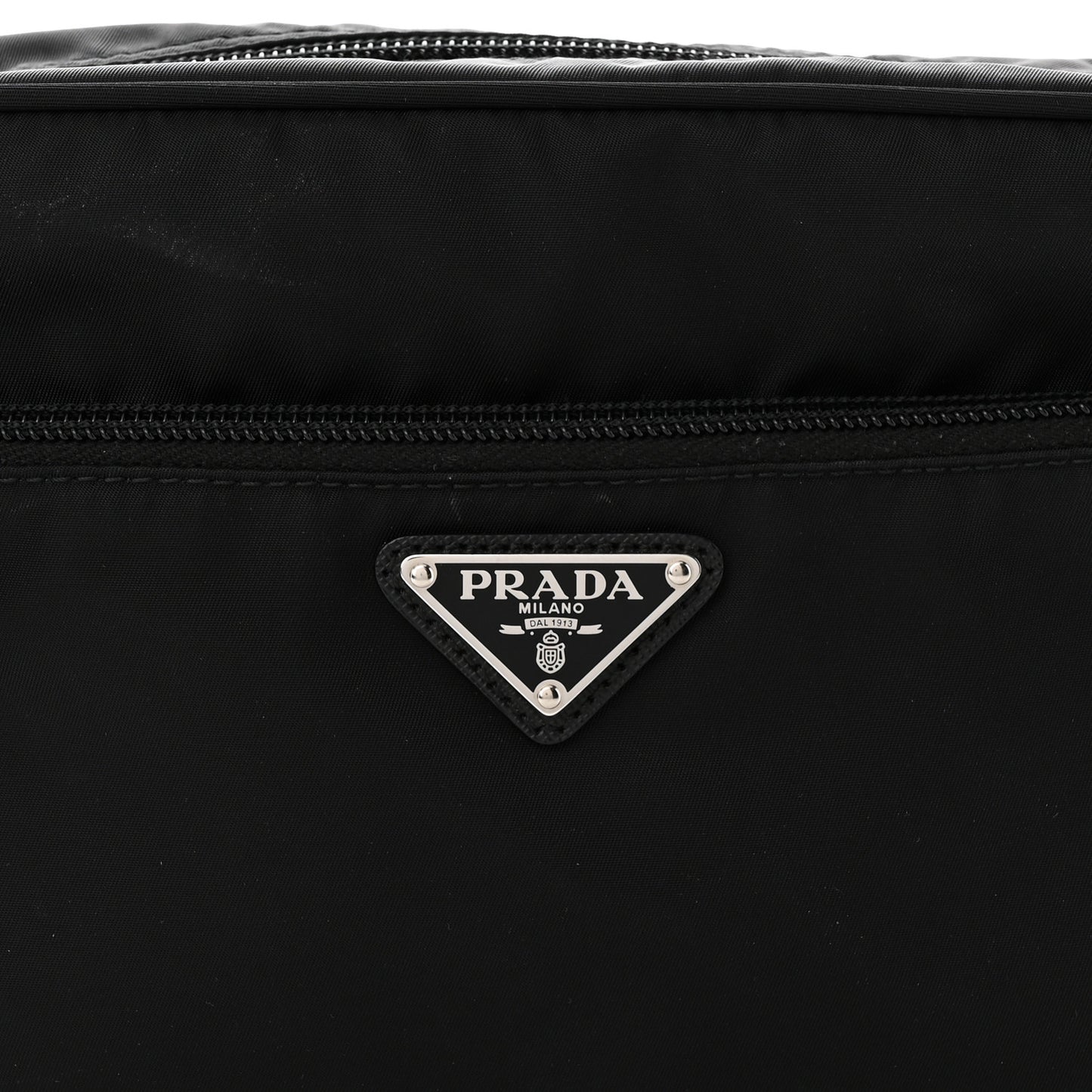 Re-Nylon Vela Saffiano Pocket Double Zip Shoulder Bag Black