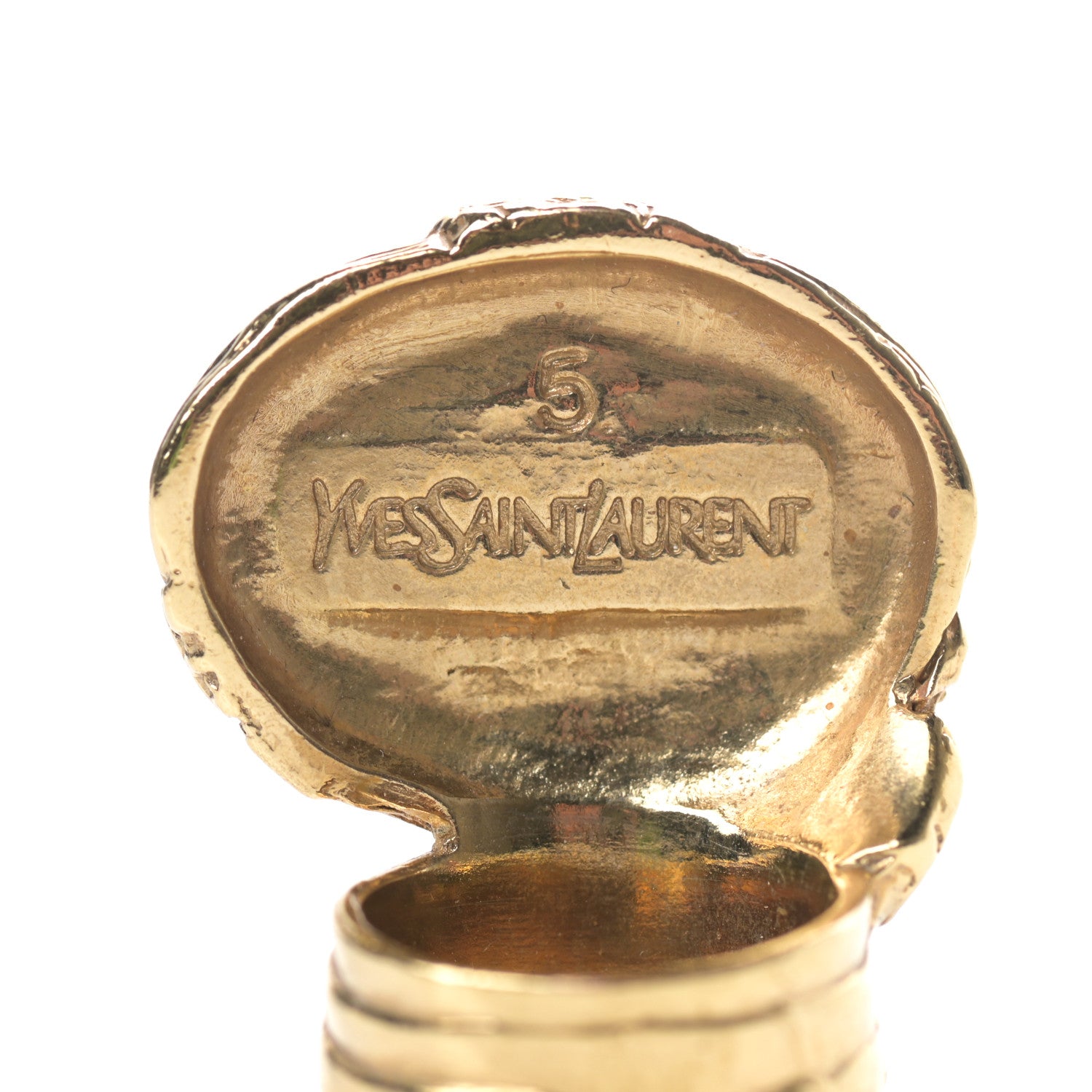 Saint Laurent Glass Cabochon Arty Ovale Ring 5 Gold White Coral 4 of 4