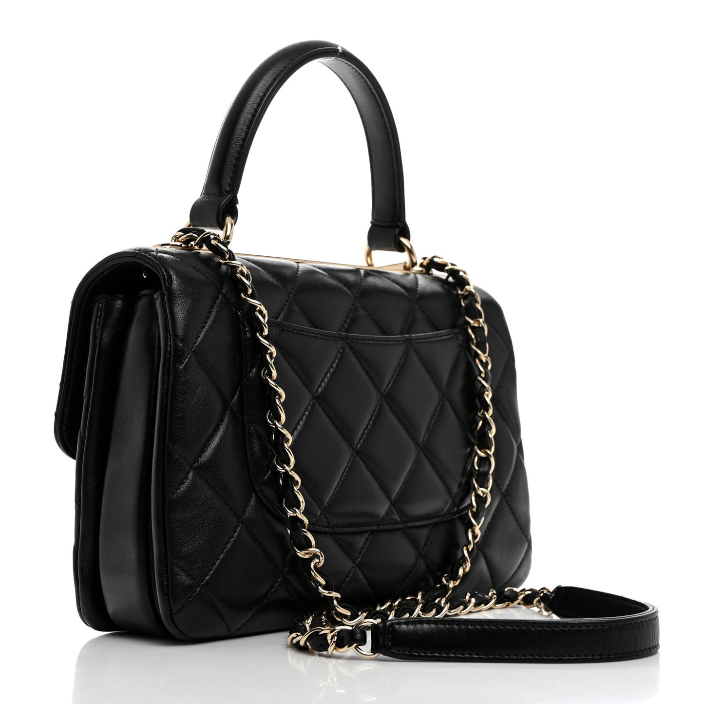 Lambskin Quilted Small Trendy CC Dual Handle Flap Bag Black