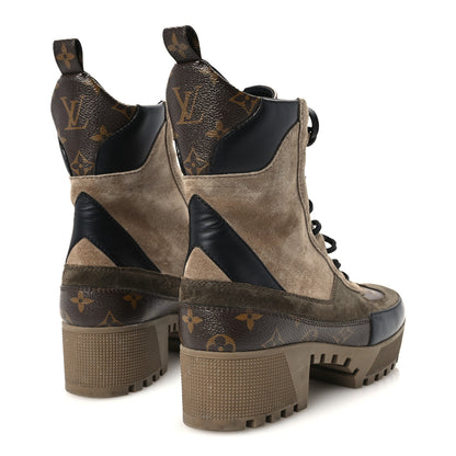 Louis Vuitton Suede Calfskin Monogram Laureate Platform Desert Boots 39.5 Taupe 5 of 10