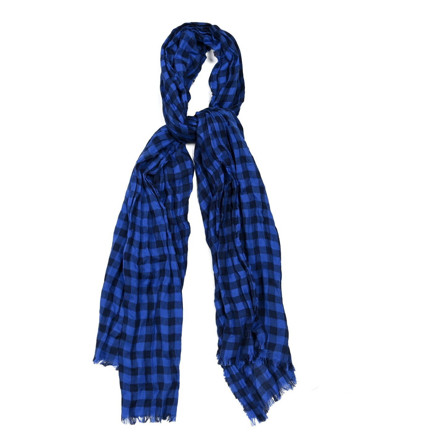 Cashmere Wool Etole Monogram Checks Scarf Blue