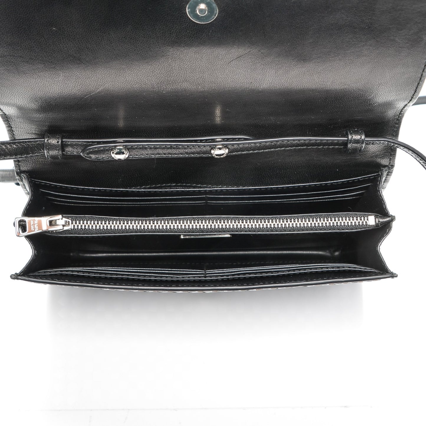 Goatskin Woven Chain Wallet Black