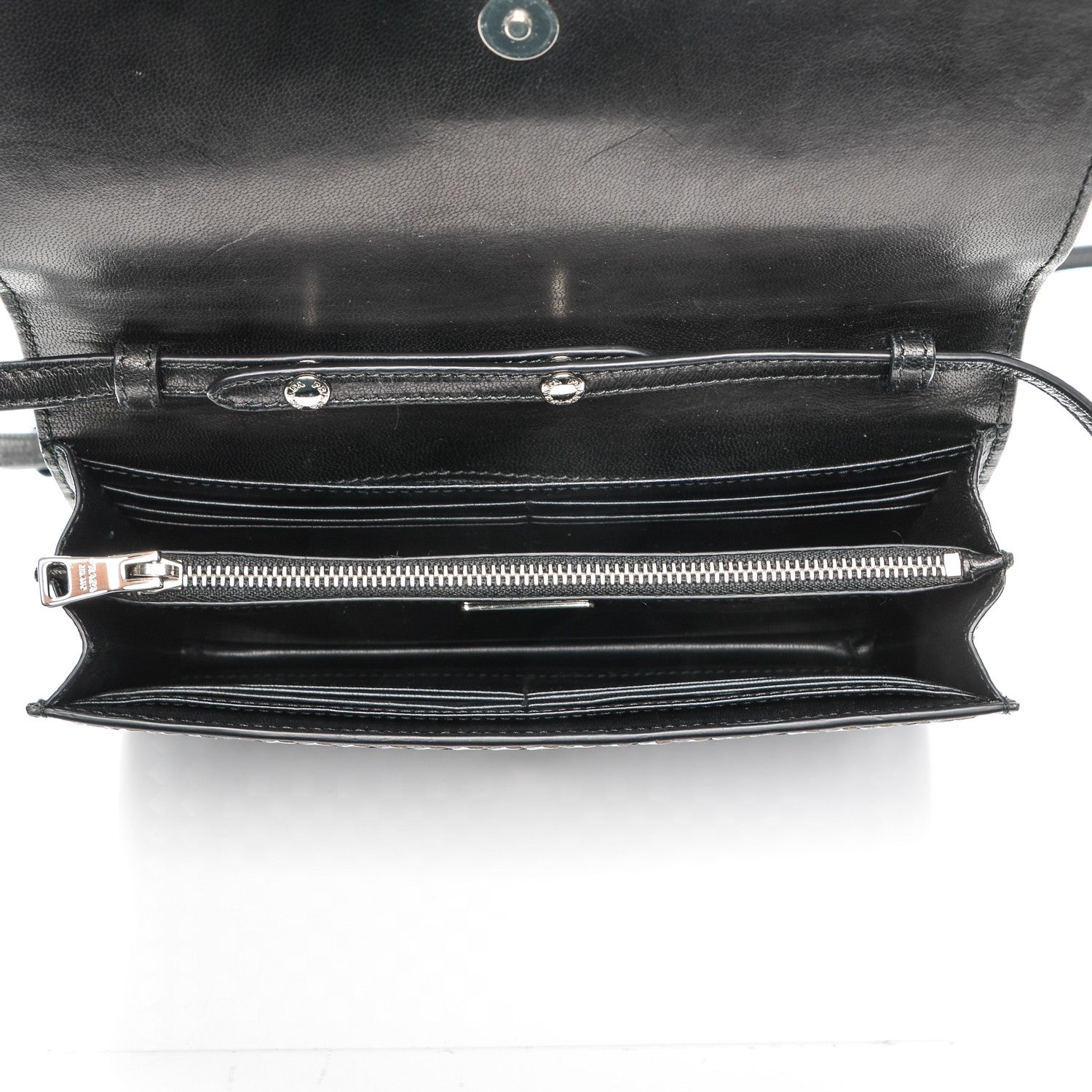 Prada Goatskin Woven Chain Wallet Black 6 of 6