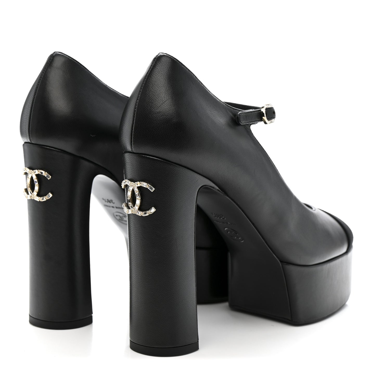 Lambskin Grosgrain Mary Jane Platform Pumps 38.5 Black