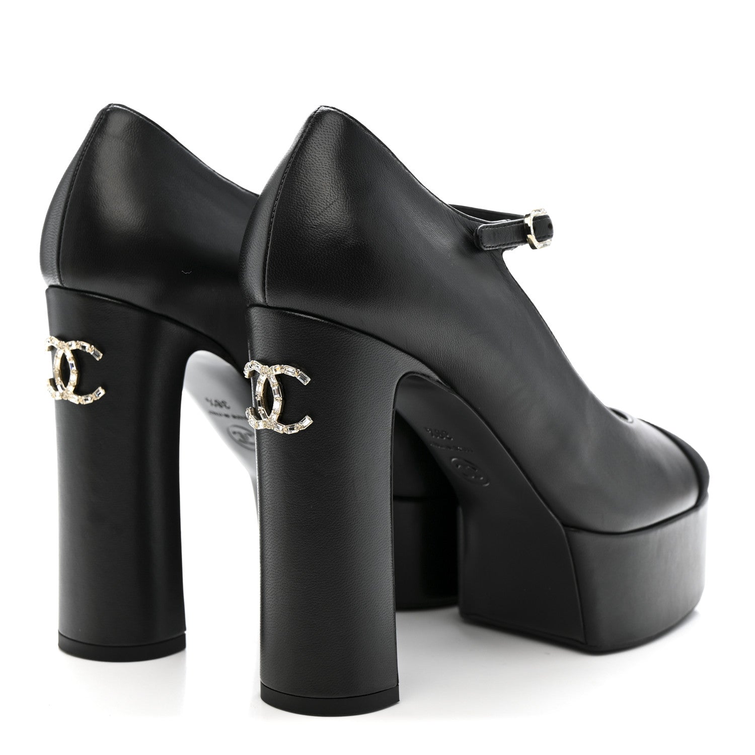 Chanel Lambskin Grosgrain Mary Jane Platform Pumps 38.5 Black 5 of 11
