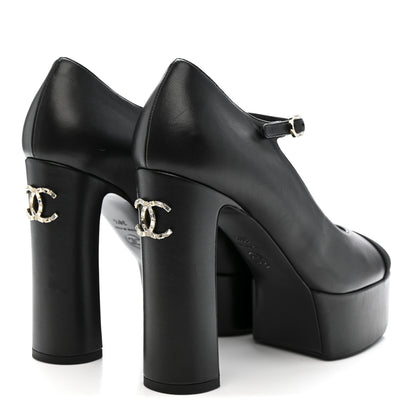 Chanel Lambskin Grosgrain Mary Jane Platform Pumps 38.5 Black 5 of 11