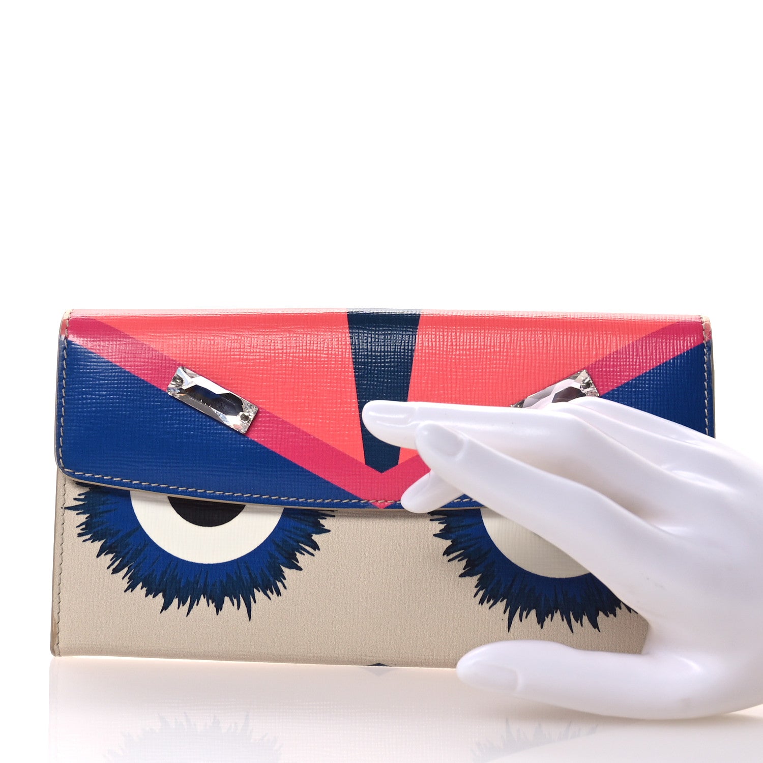 Fendi Vitello Elite Crystal Eye Monster Simply Continental Wallet Bellini Multicolor 2 of 7