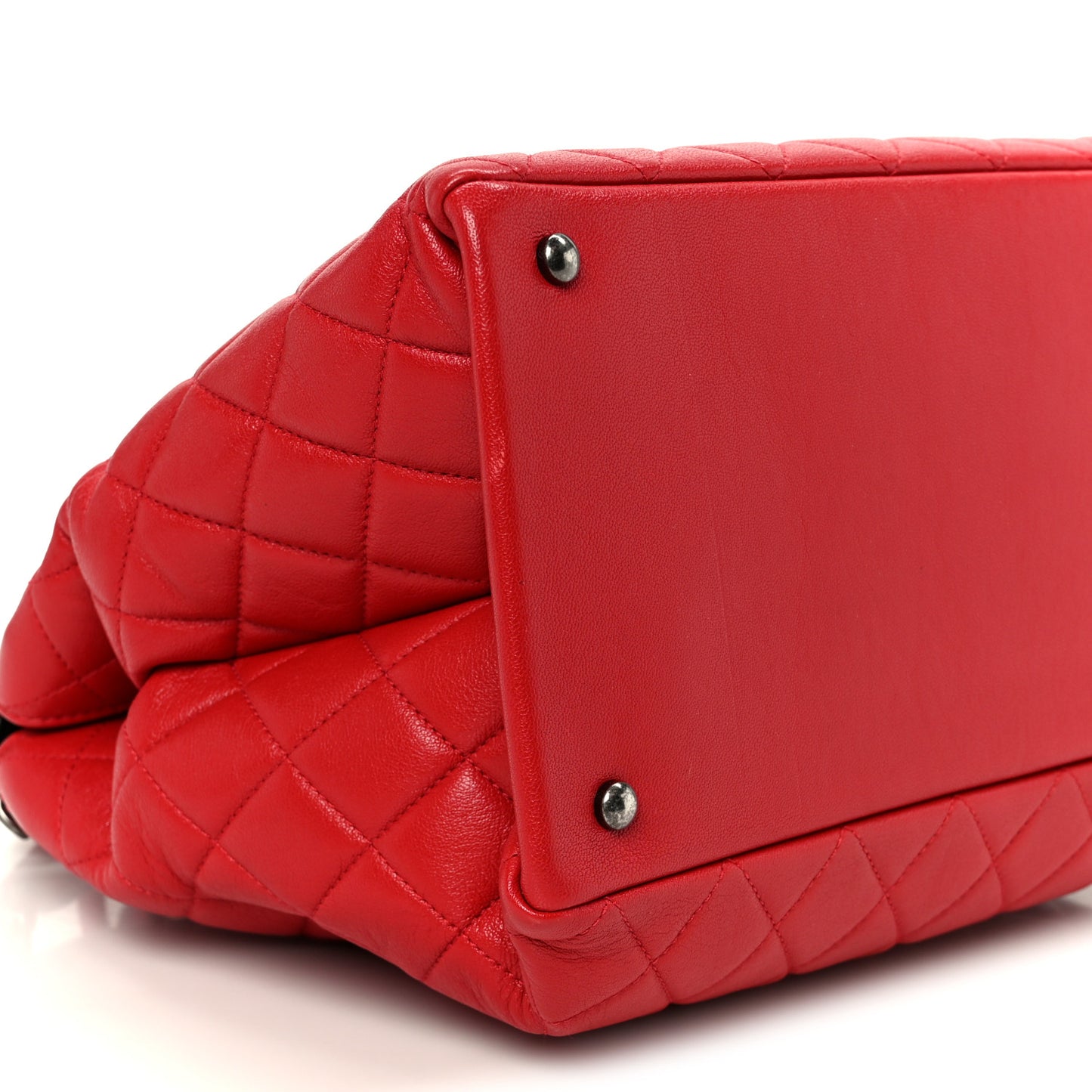 Shiny Sheepskin Quilted Medium Shopping Tote Red