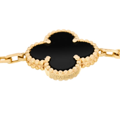 Van Cleef & Arpels 18K Yellow Gold Black Onyx 5 Motifs Vintage Alhambra Bracelet 4 of 4
