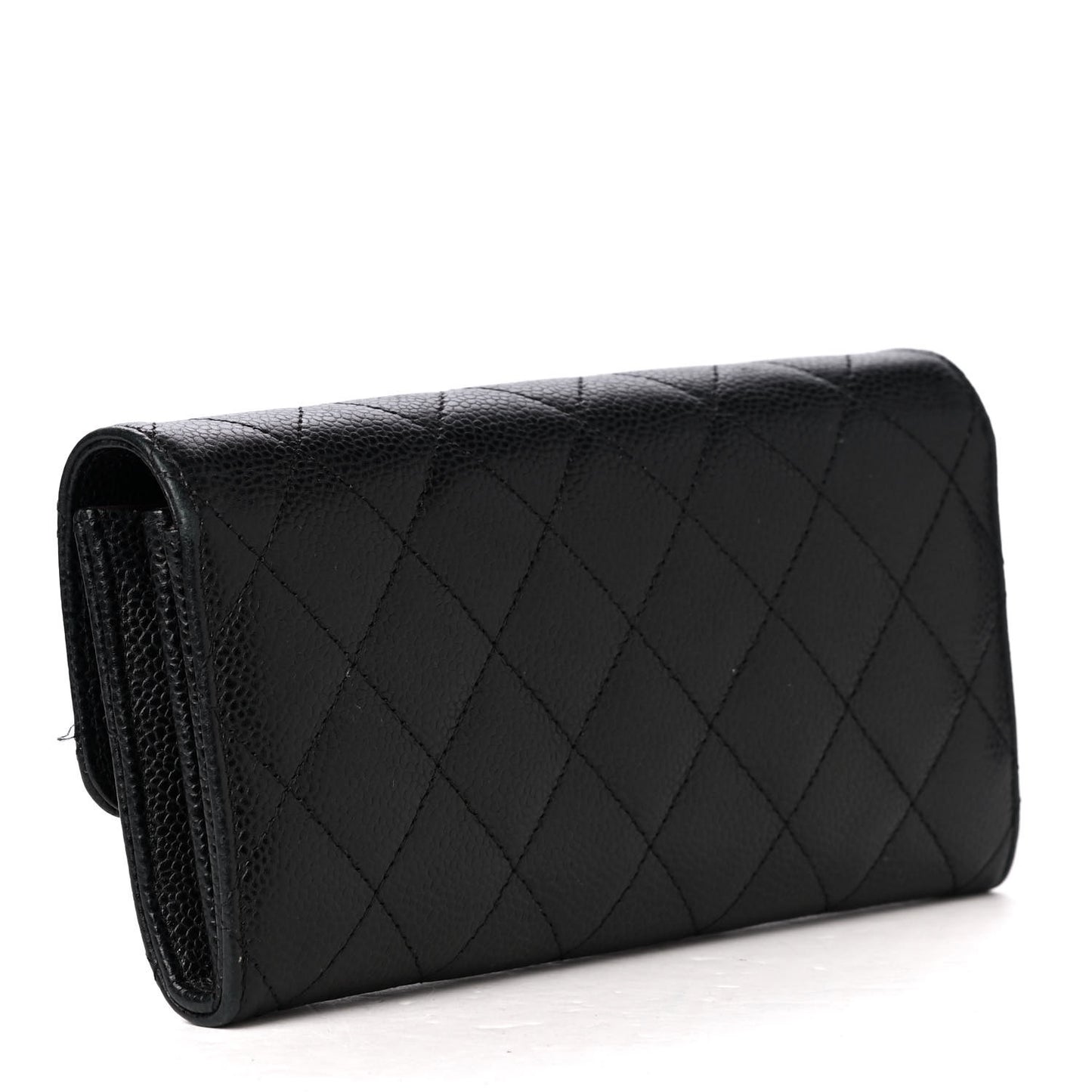 Caviar Quilted Large Gusset Flap Wallet Black