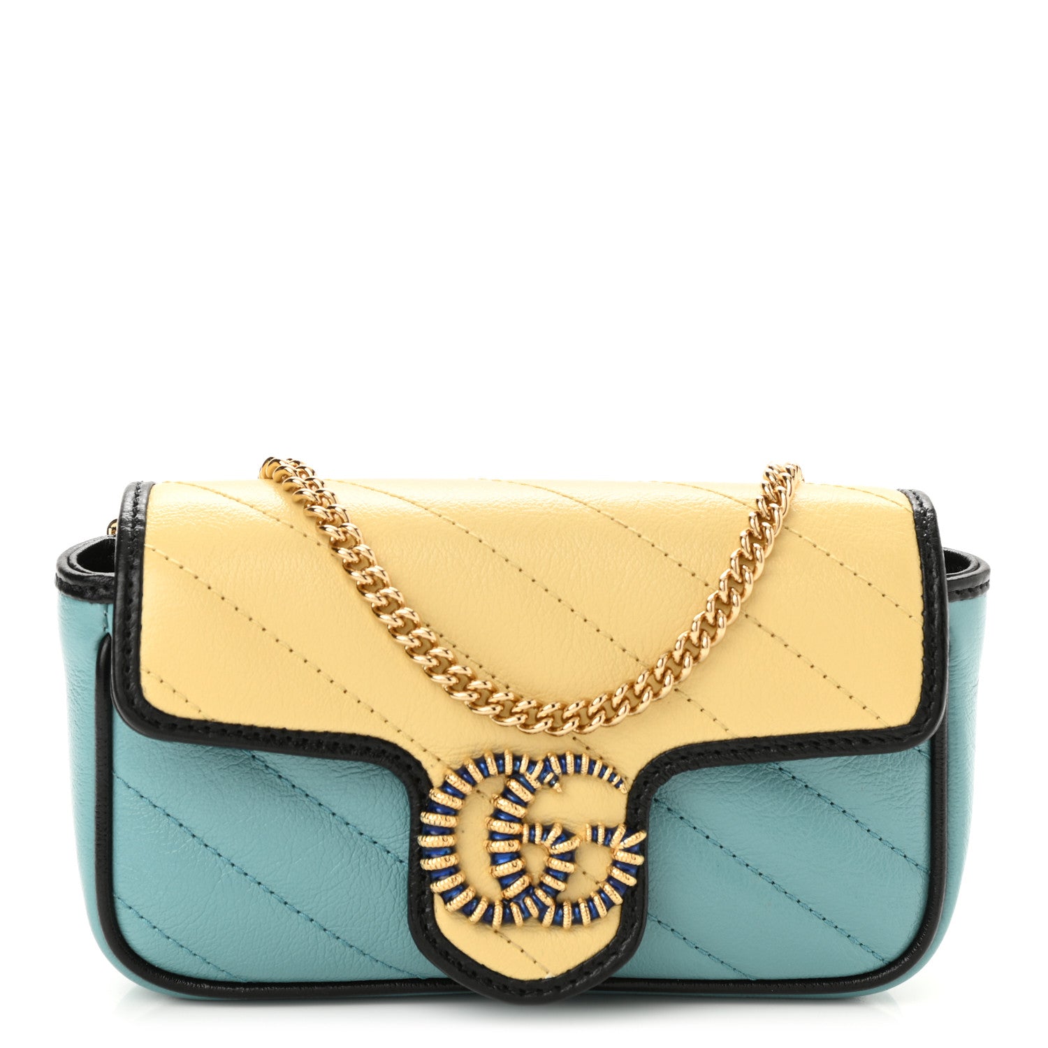 Gucci Azalea Calfskin Enamel Matelasse Diagonal Super Mini Torchon GG Marmont Shoulder Bag Butter Dusty Azure Black Electric Blue 1 of 10