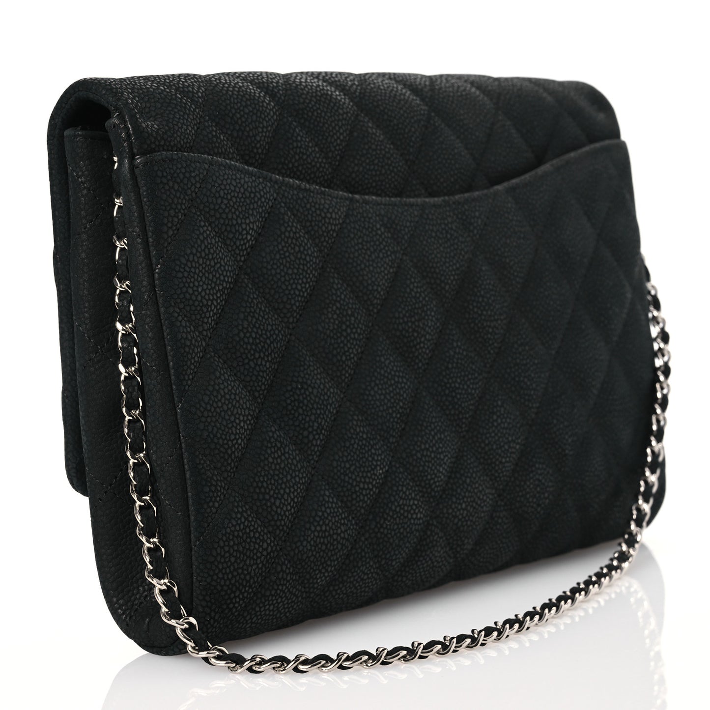 Iridescent Caviar Quilted Clutch With Chain Flap Black