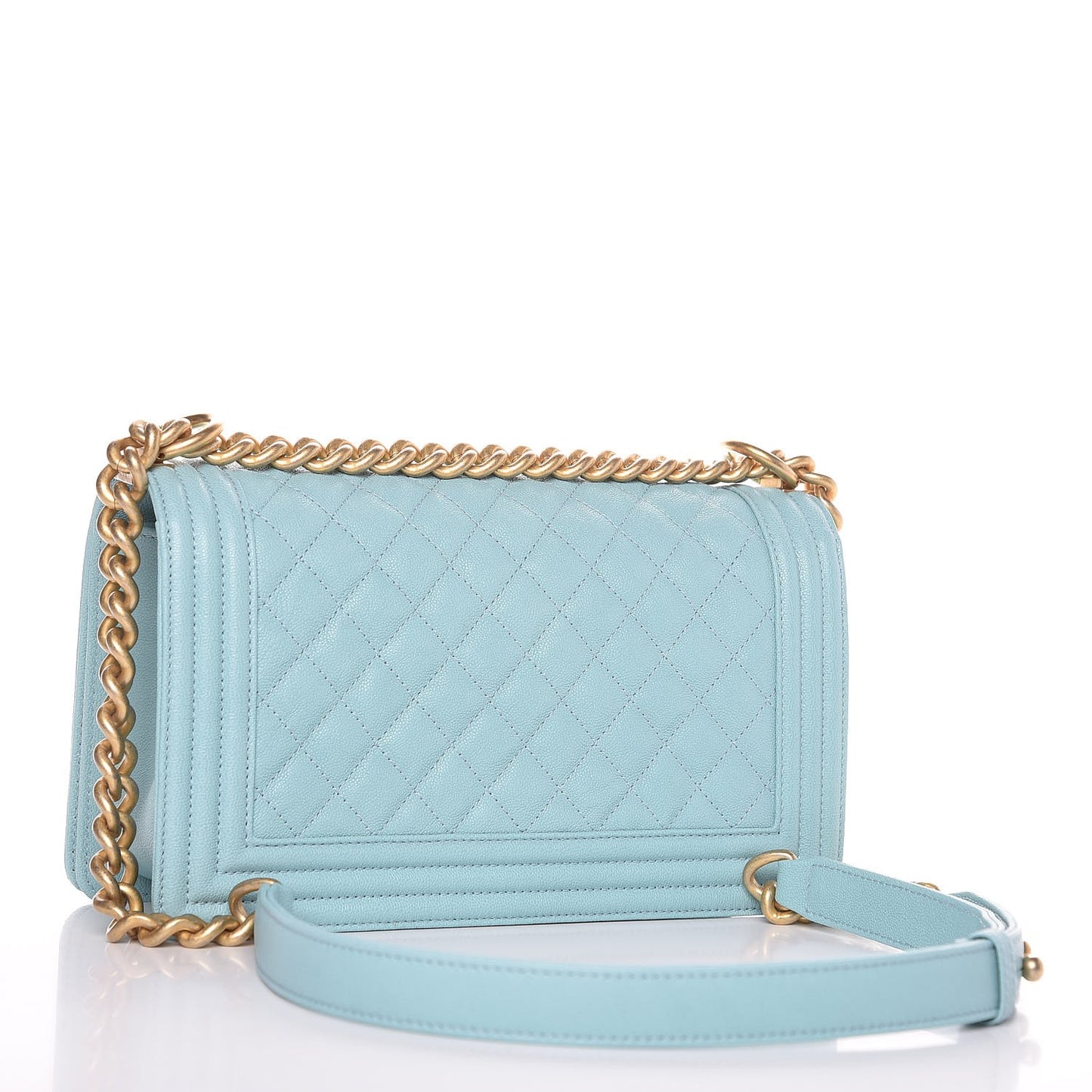 Caviar Quilted Medium Boy Flap Light Blue