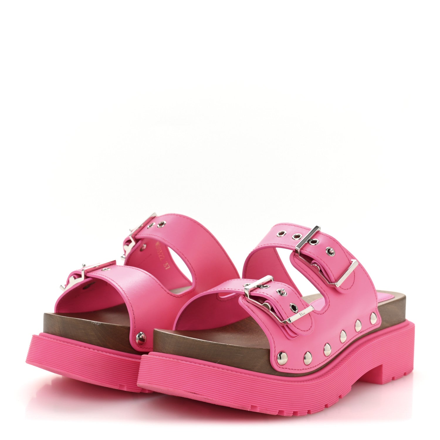 Christian Dior Calfskin Diorquake Buckled Lug Sole 15mm Sandals 37 Fuchsia Flu 4 of 9