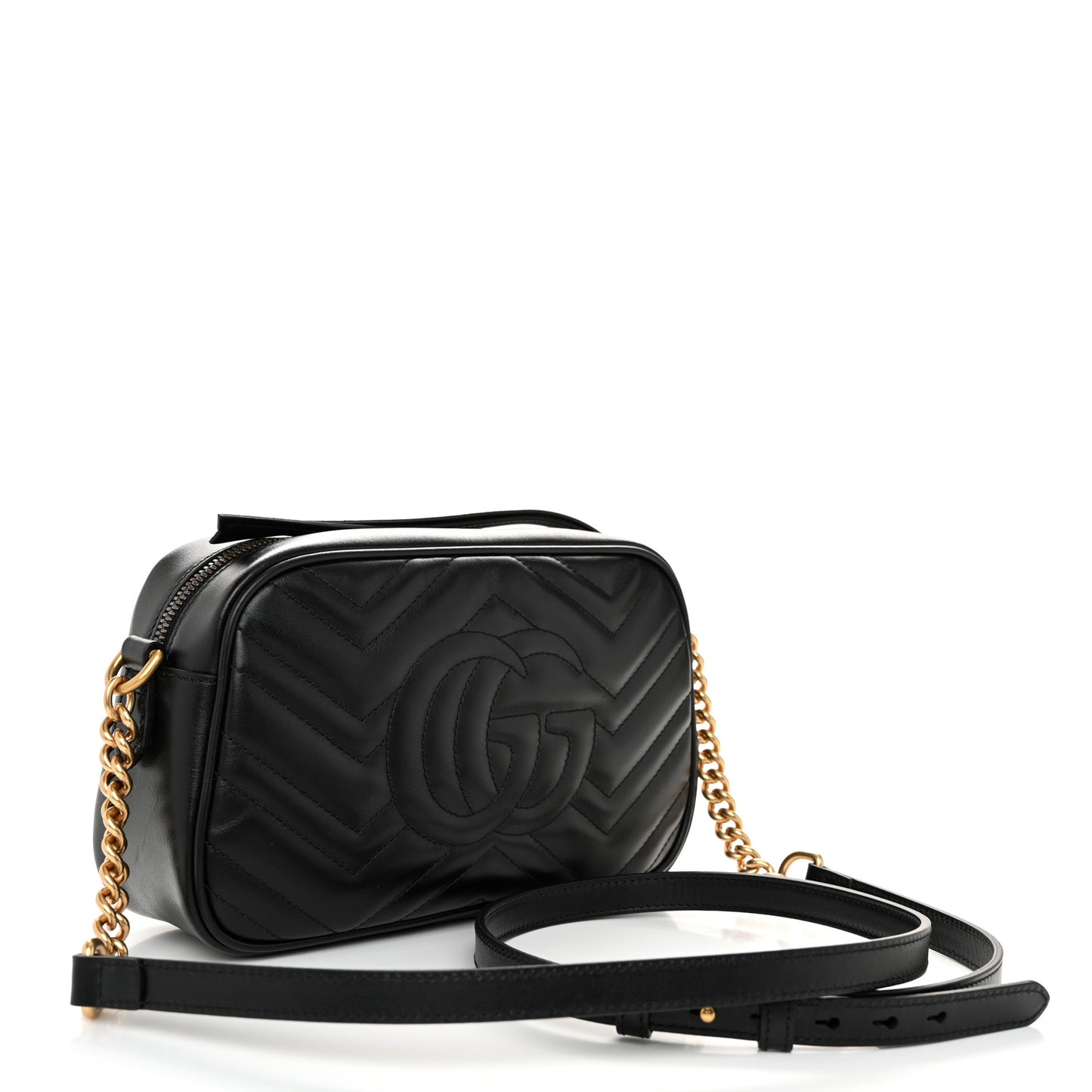 Calfskin Matelasse Small GG Marmont Chain Shoulder Bag Black