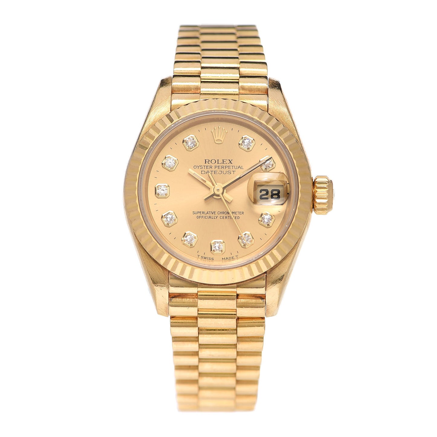 18K Yellow Gold Diamond 26mm Datejust President Watch Champagne 69178